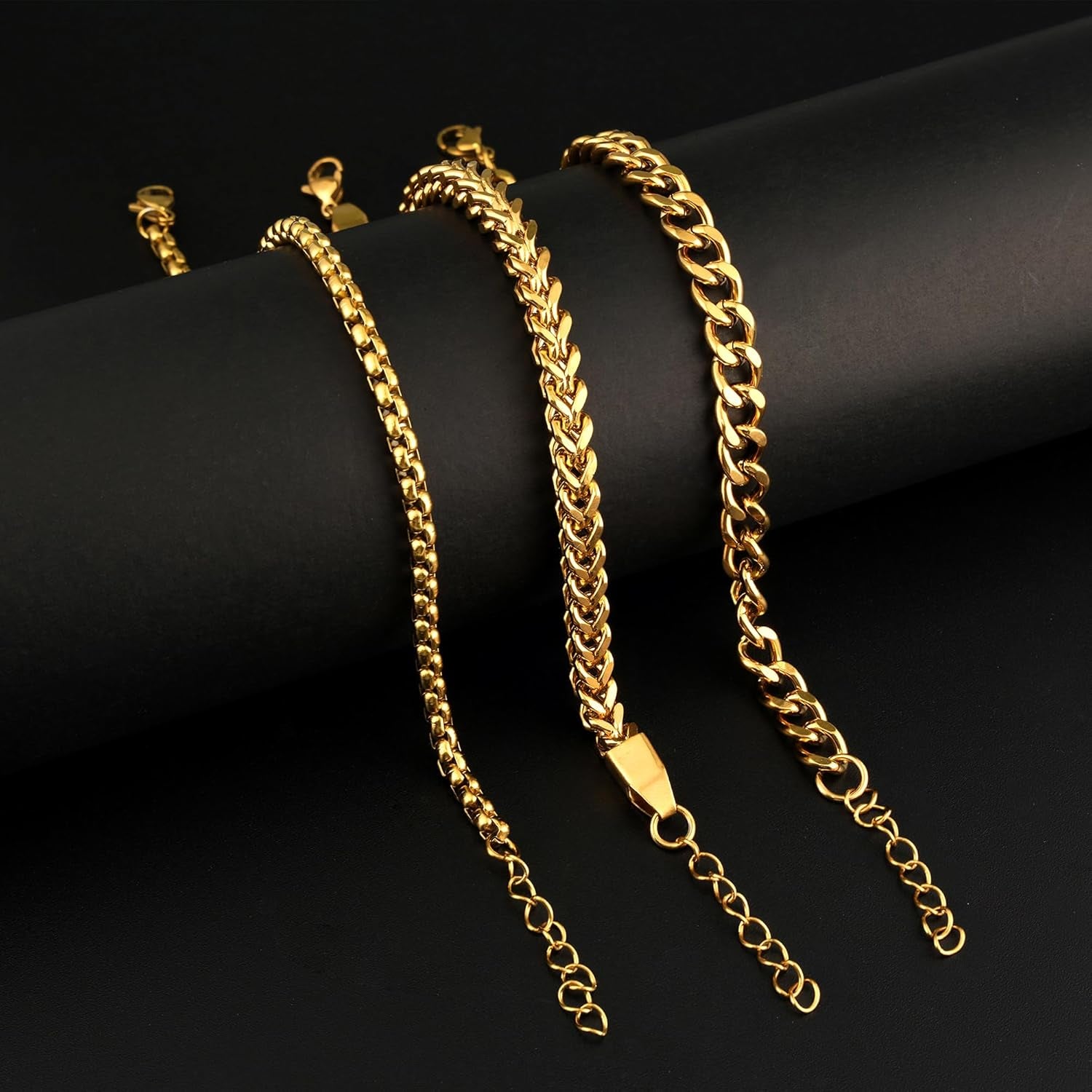 DAYANEY Men’s Gold & Silver Bracelet Set – Stainless Steel Cuban Chain Bracelets, Adjustable & Waterproof