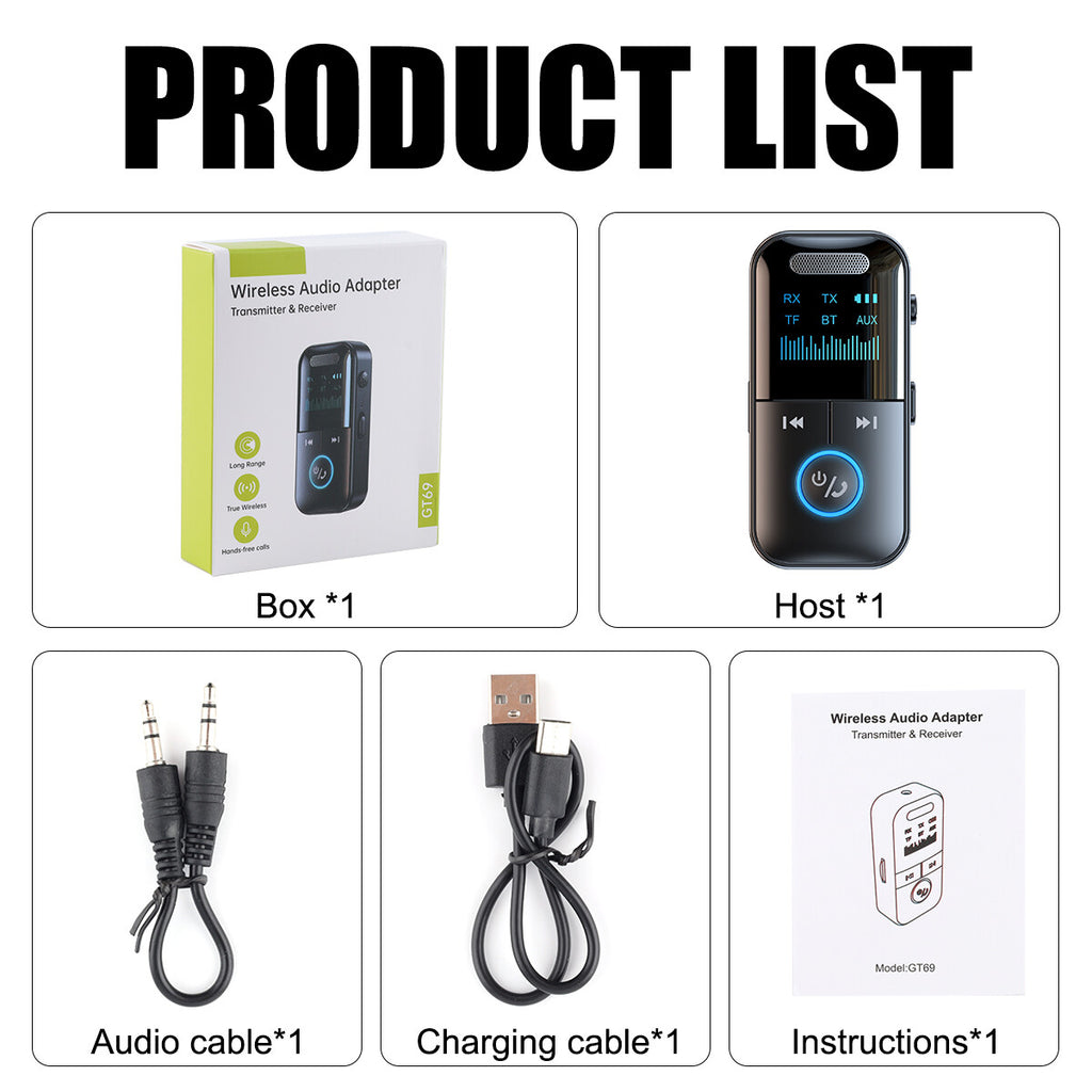 4-In-1 Bluetooth Audio Adapter – Wireless Receiver & Transmitter MP3 Player with 3.5mm AUX