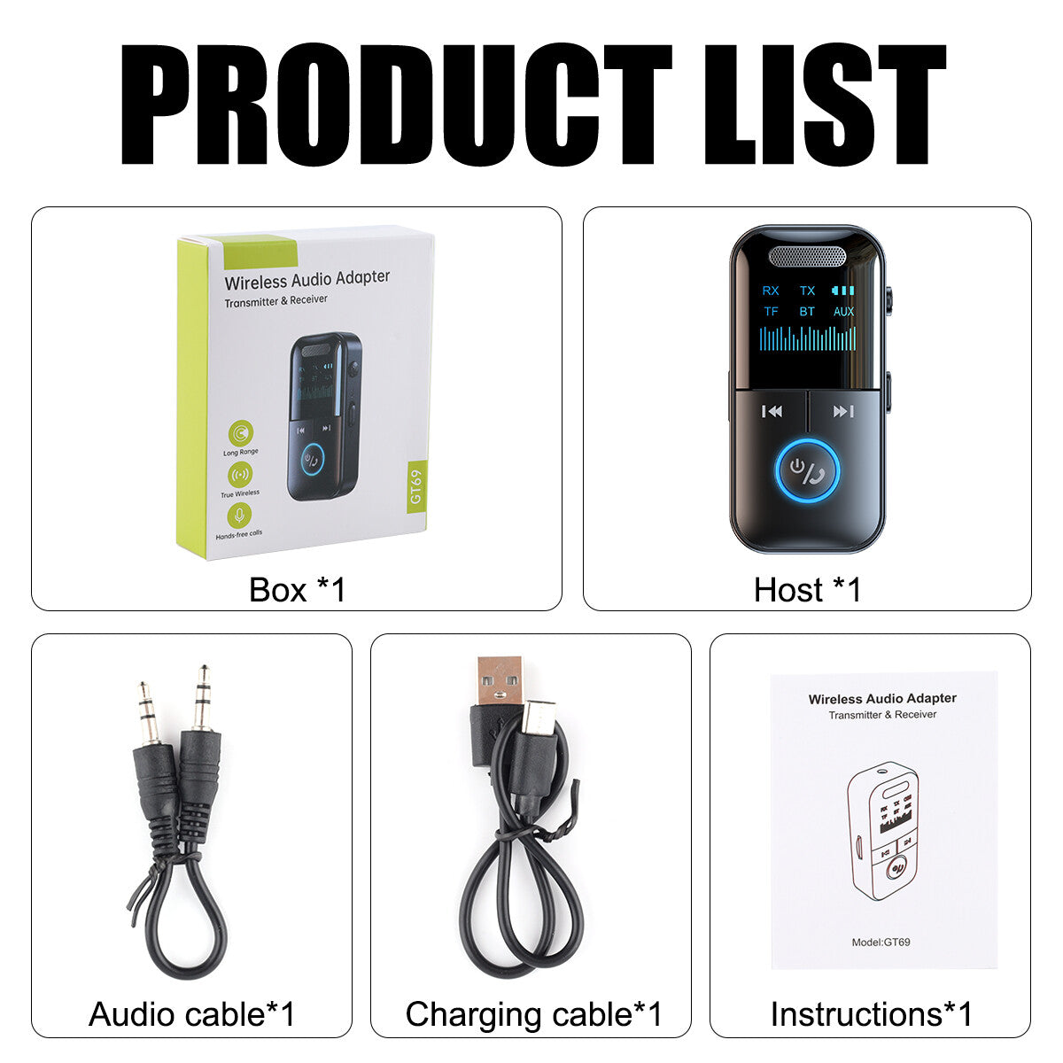 4-In-1 Bluetooth Audio Adapter – Wireless Receiver & Transmitter MP3 Player with 3.5mm AUX