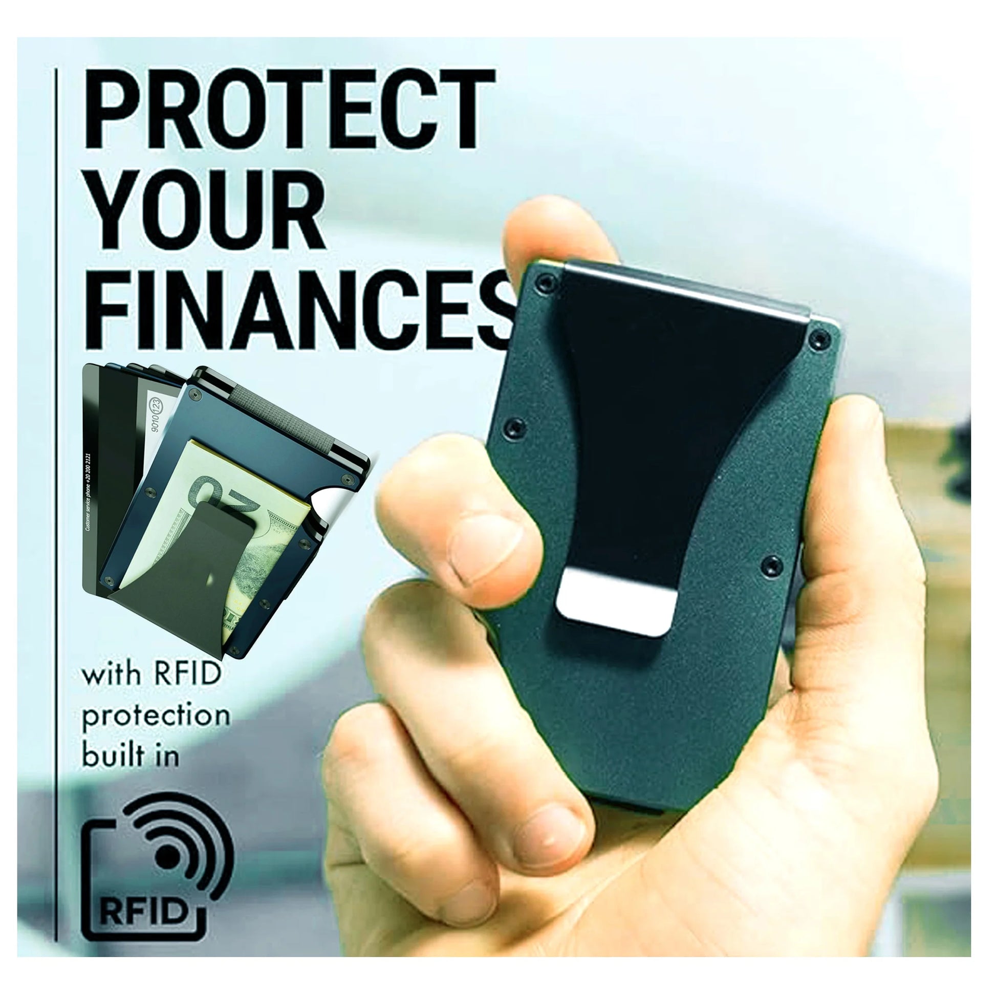 Notus Slim Metal Wallet for Men – Aluminum RFID Blocking Card Holder with Money Clip (Sea Blue)