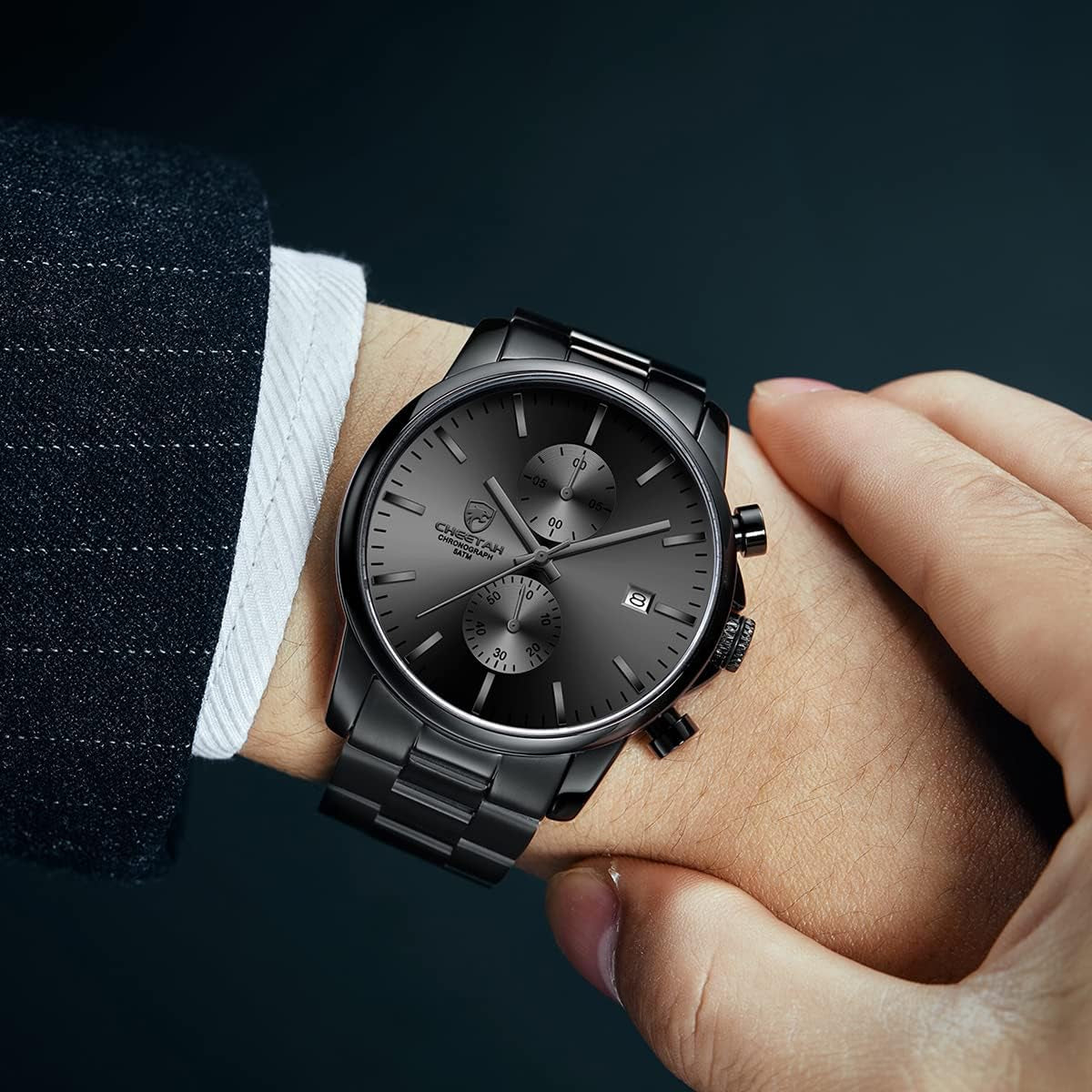 Men’s Stainless Steel Chronograph Watch – Waterproof Quartz Business & Sport Watch
