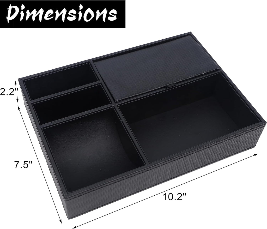 Valet Tray Organizer – Faux Leather Nightstand Catchall with 5 Compartments
