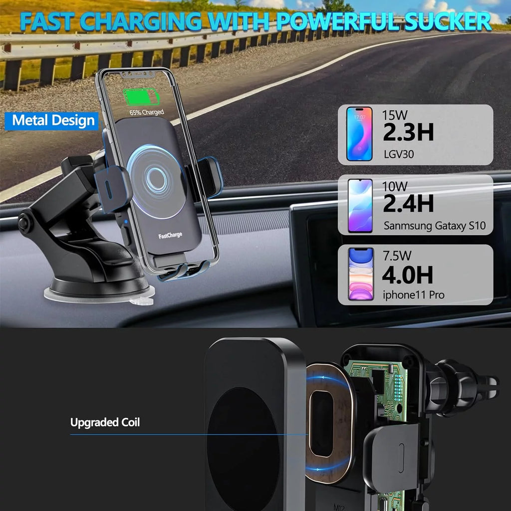 DIGITNOW 15W Wireless Car Charger & Auto-Clamping Mount for iPhone & Samsung (Adjustable 360°)
