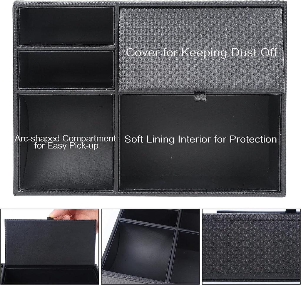 Valet Tray Organizer – Faux Leather Nightstand Catchall with 5 Compartments