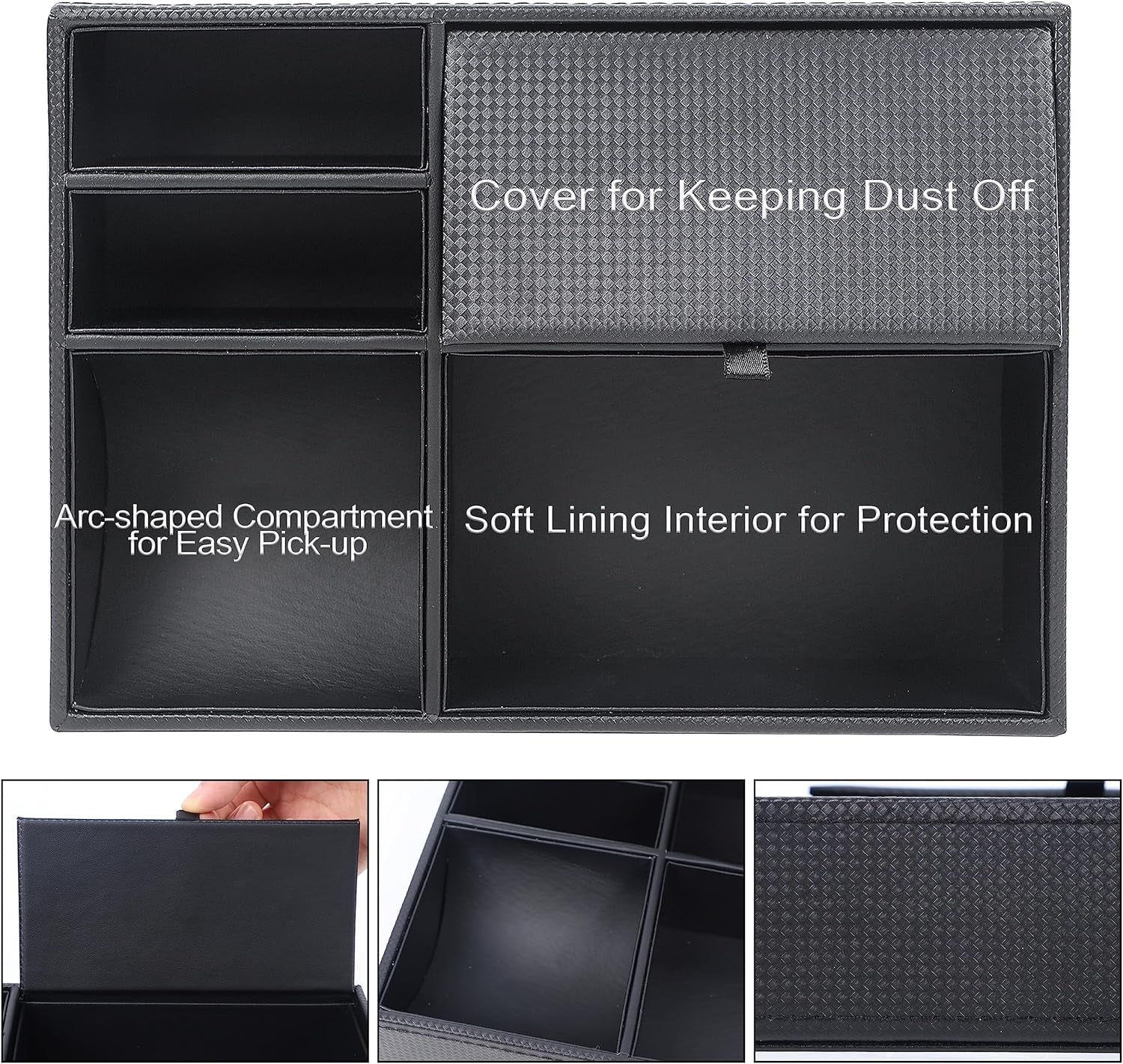 Valet Tray Organizer – Faux Leather Nightstand Catchall with 5 Compartments