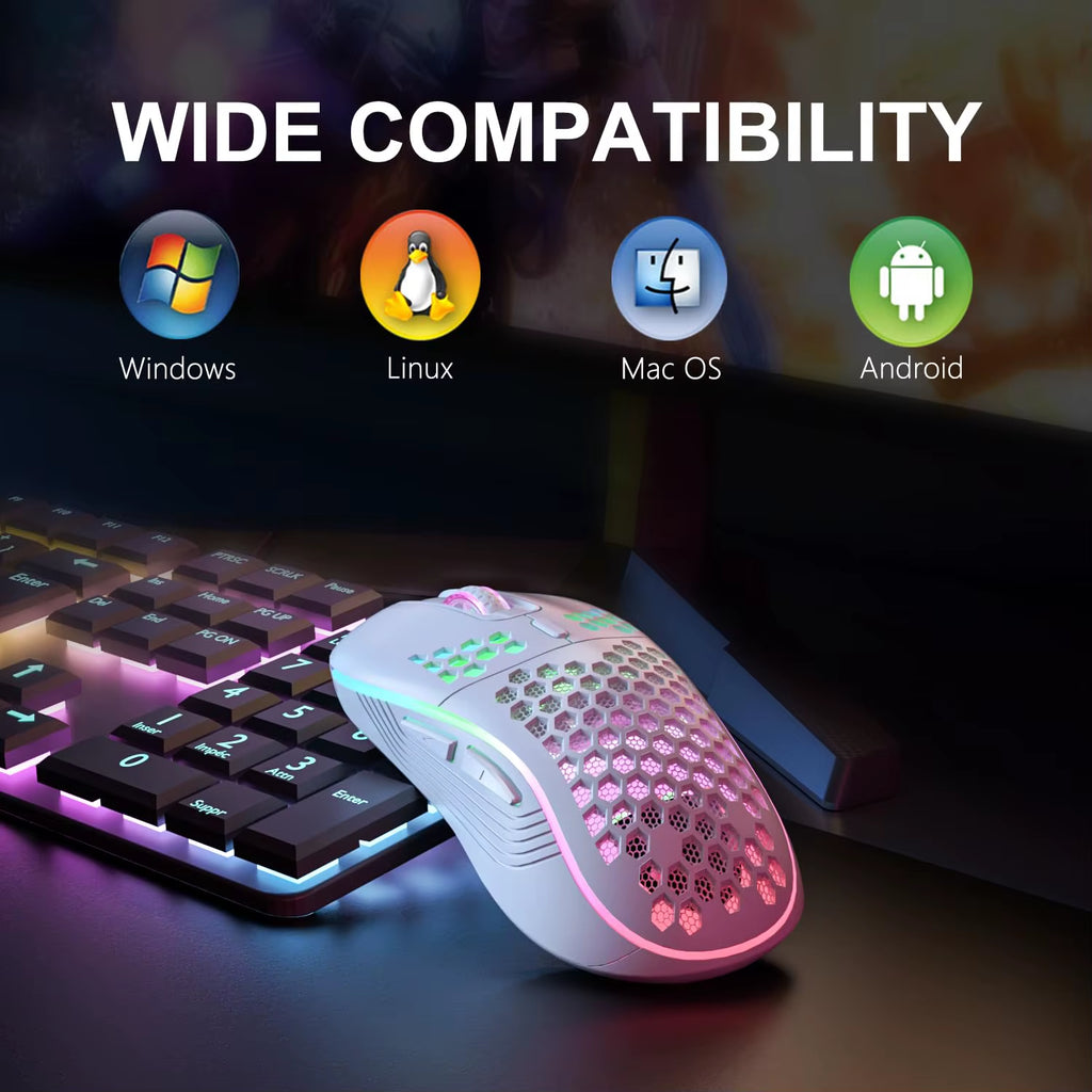 2.4G Wireless RGB Gaming Mouse – Rechargeable Honeycomb Ergonomic 6-Button Adjustable DPI
