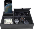 Valet Tray Organizer – Faux Leather Nightstand Catchall with 5 Compartments