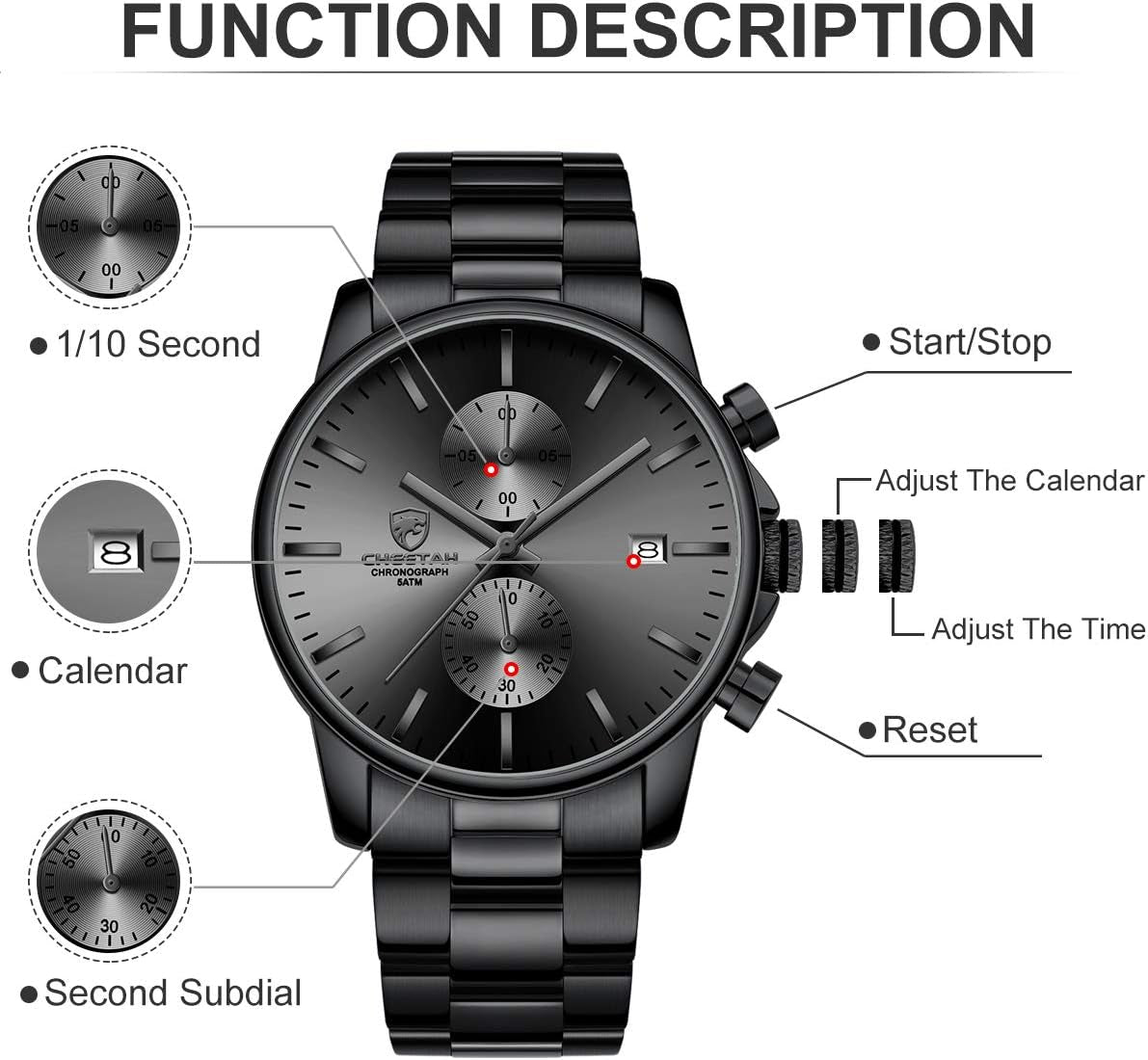 Men’s Stainless Steel Chronograph Watch – Waterproof Quartz Business & Sport Watch