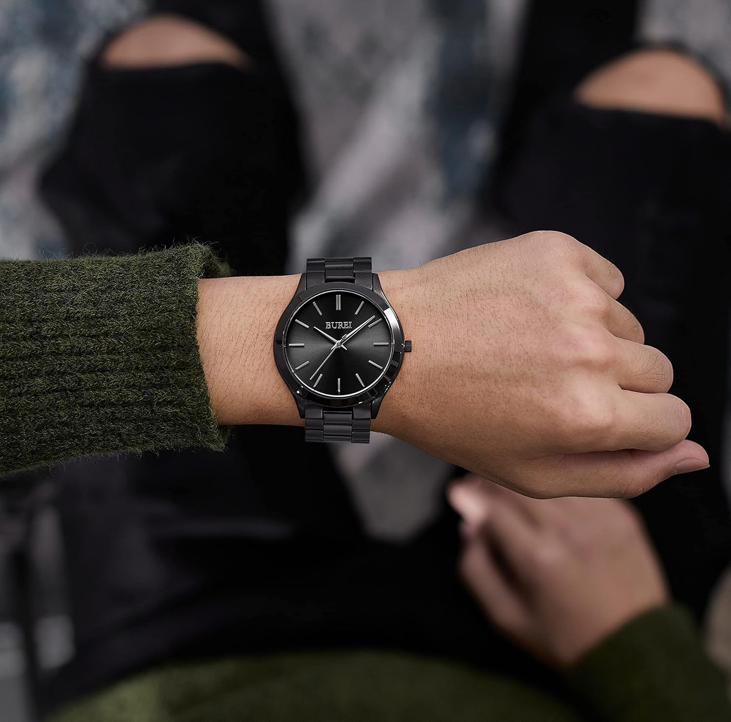 BUREI Stainless Steel Quartz Watch – Waterproof Analog Fashion Wristwatch