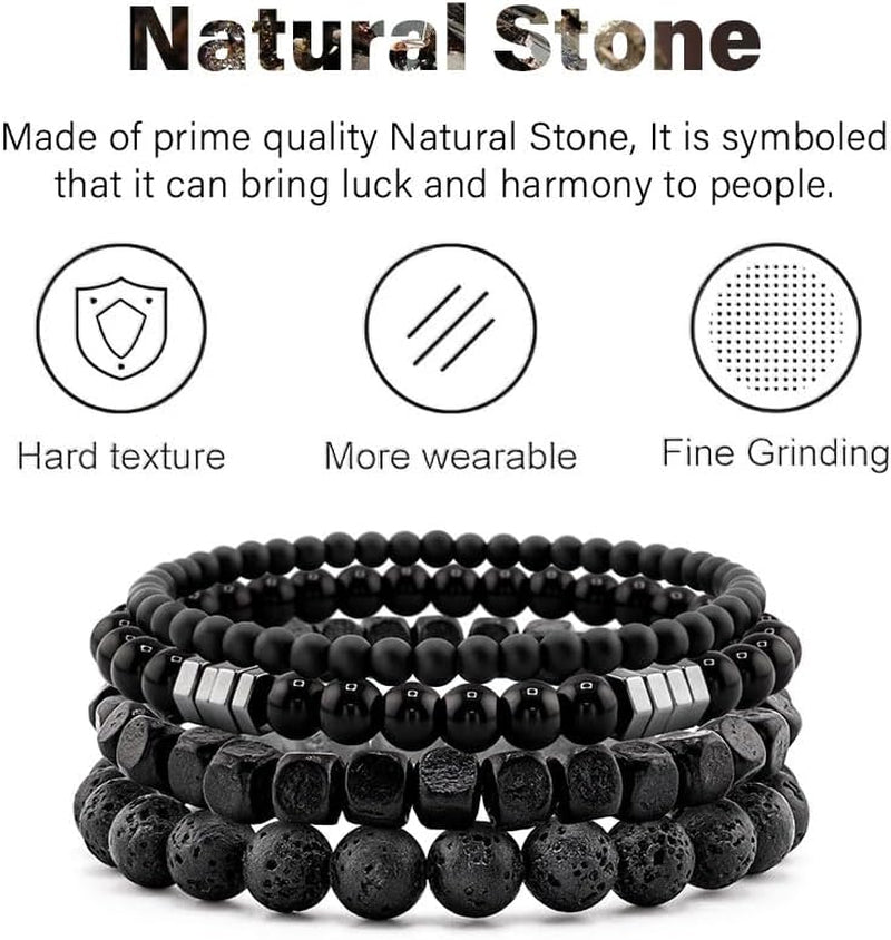 Lameybrt Multi Tiger Eye, Matte Agate & Lava Rock Bracelet Set