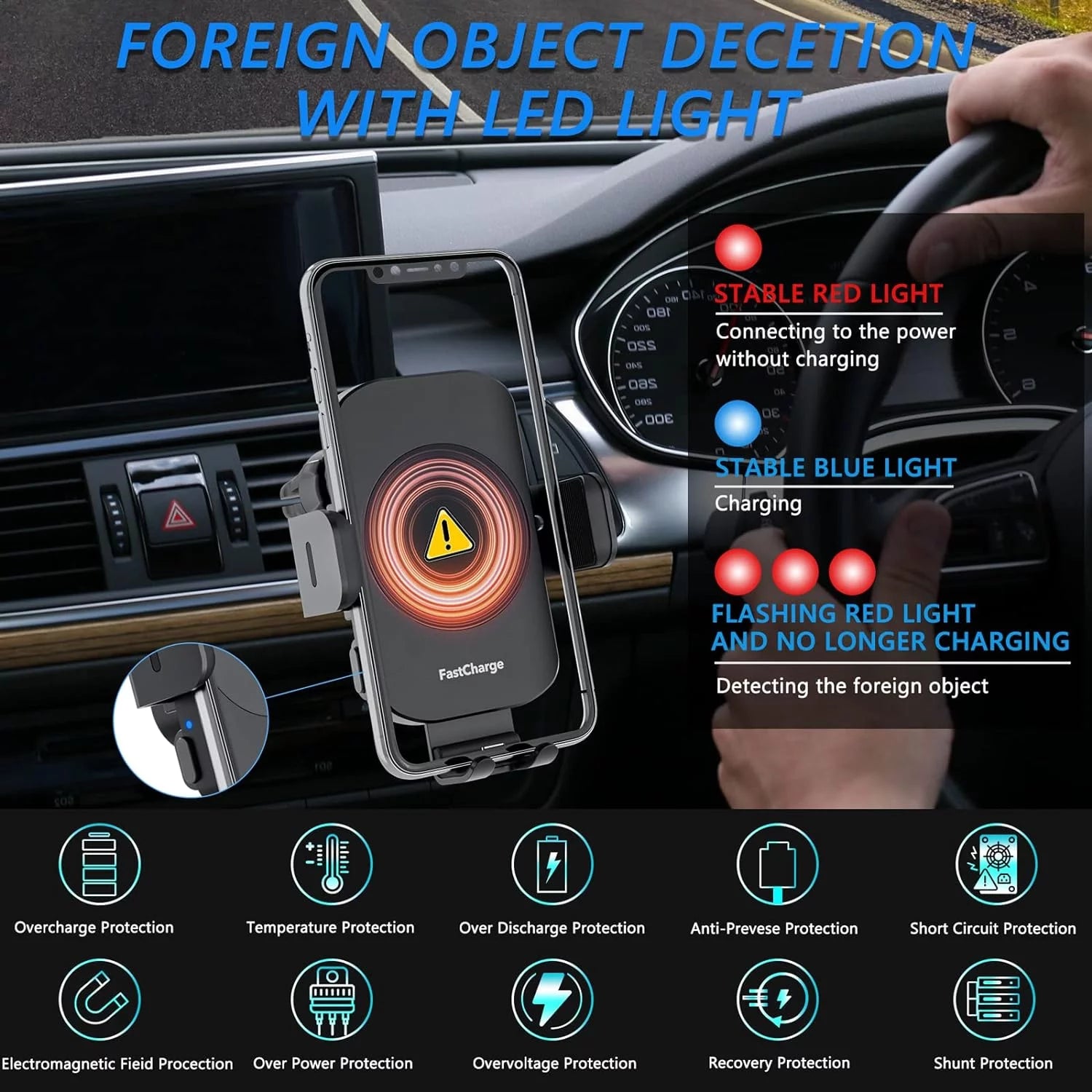 DIGITNOW 15W Wireless Car Charger & Auto-Clamping Mount for iPhone & Samsung (Adjustable 360°)