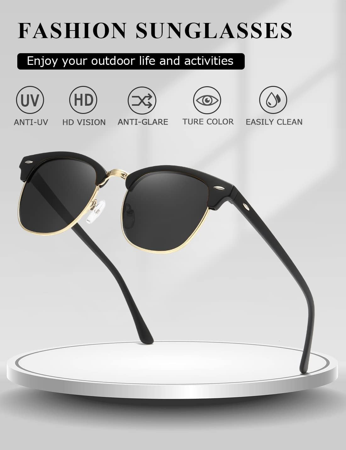Polarized Semi-Rimless Retro Sunglasses UV Protection Shades