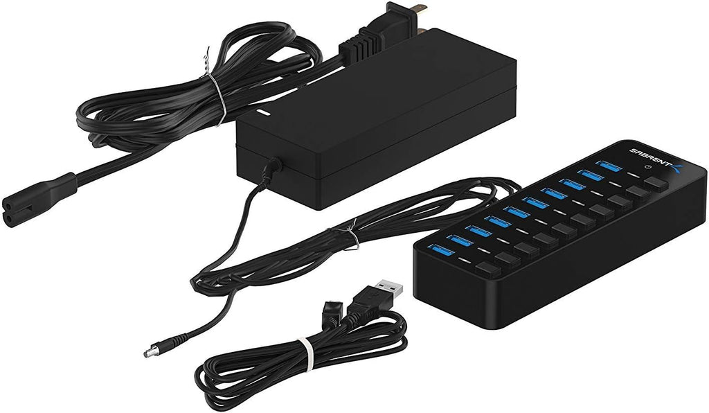 10-Port USB 3.0 Hub with Power Adapter – High-Speed Data Transfer Hub with Individual Switches