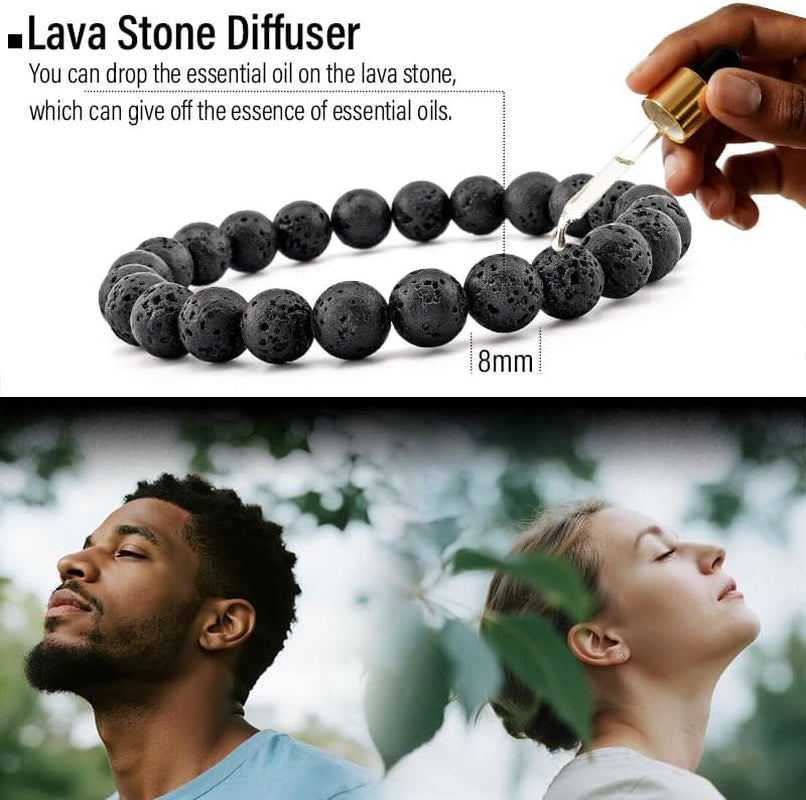 Lameybrt Multi Tiger Eye, Matte Agate & Lava Rock Bracelet Set