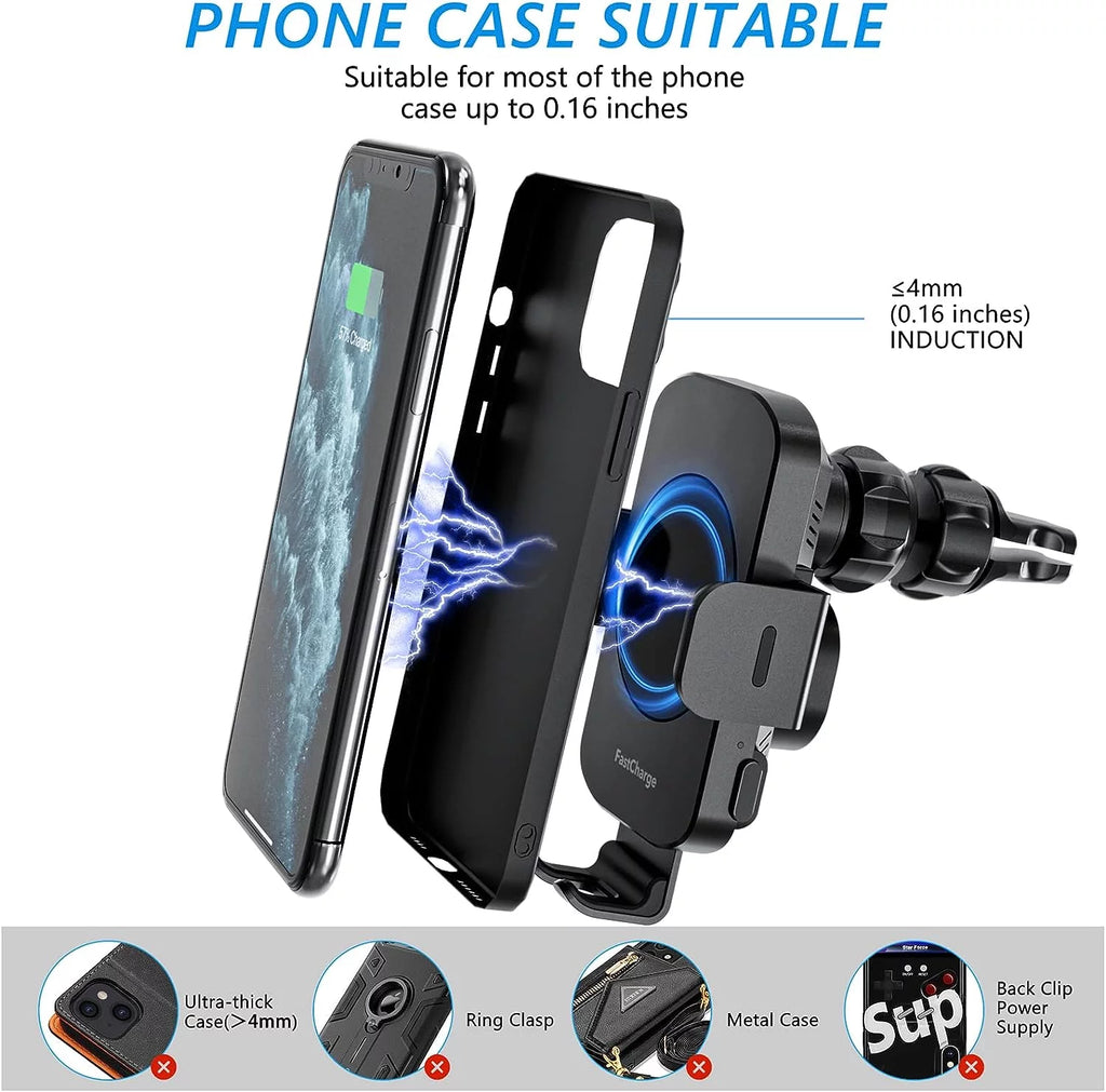 DIGITNOW 15W Wireless Car Charger & Auto-Clamping Mount for iPhone & Samsung (Adjustable 360°)
