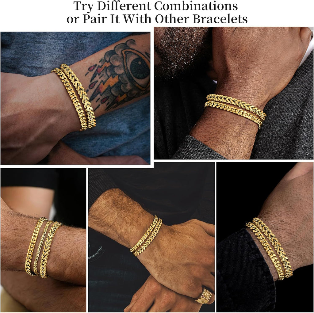 DAYANEY Men’s Gold & Silver Bracelet Set – Stainless Steel Cuban Chain Bracelets, Adjustable & Waterproof