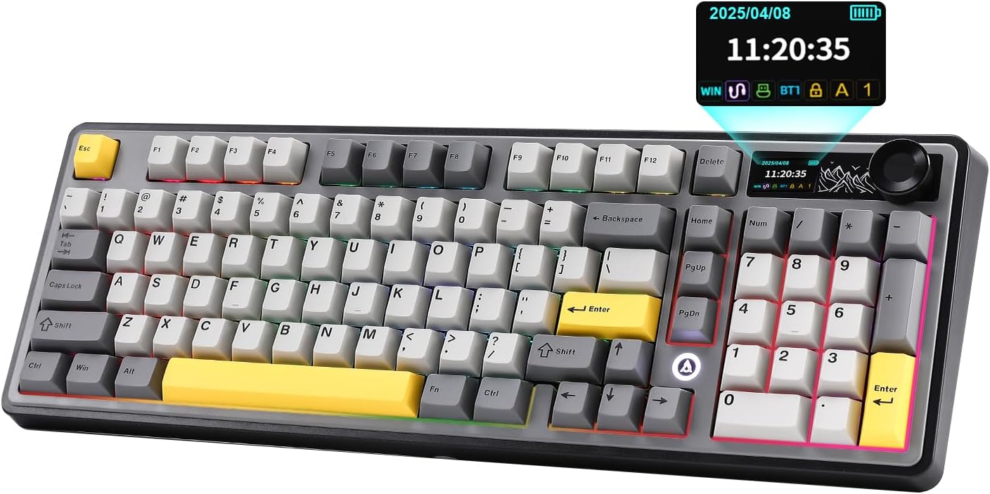 AJAZZ AK980 Wireless Mechanical Keyboard – Smart Display & Knob Tri-Mode RGB Gaming Keyboard