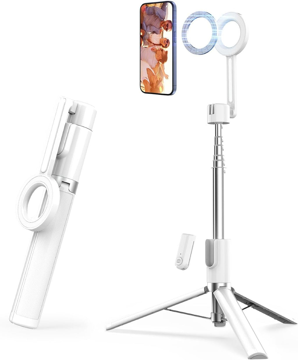SEAJIC Magnetic Phone Tripod for iPhone – 64” MagSafe Selfie Stick with Remote & Auto Pop-Up Stand