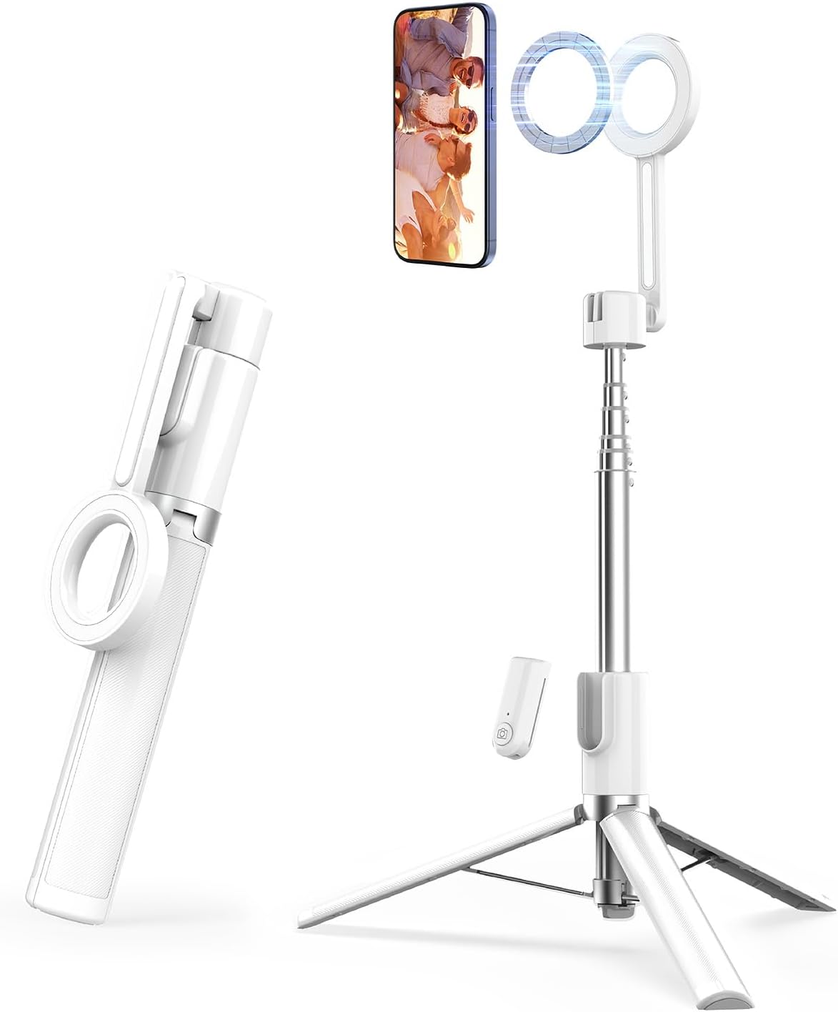 SEAJIC Magnetic Phone Tripod for iPhone – 64” MagSafe Selfie Stick with Remote & Auto Pop-Up Stand
