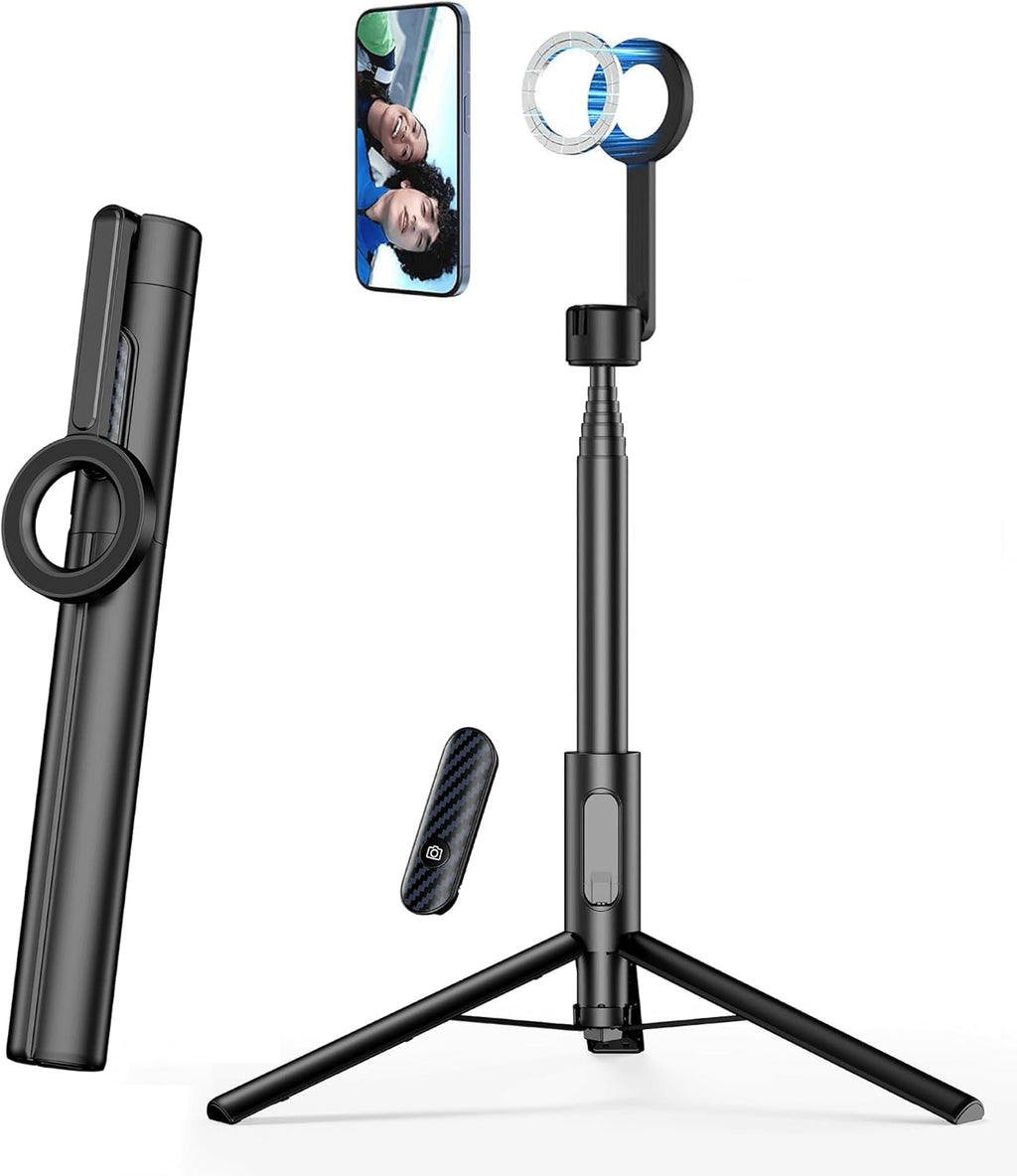 SEAJIC Magnetic Phone Tripod for iPhone – 64” MagSafe Selfie Stick with Remote & Auto Pop-Up Stand