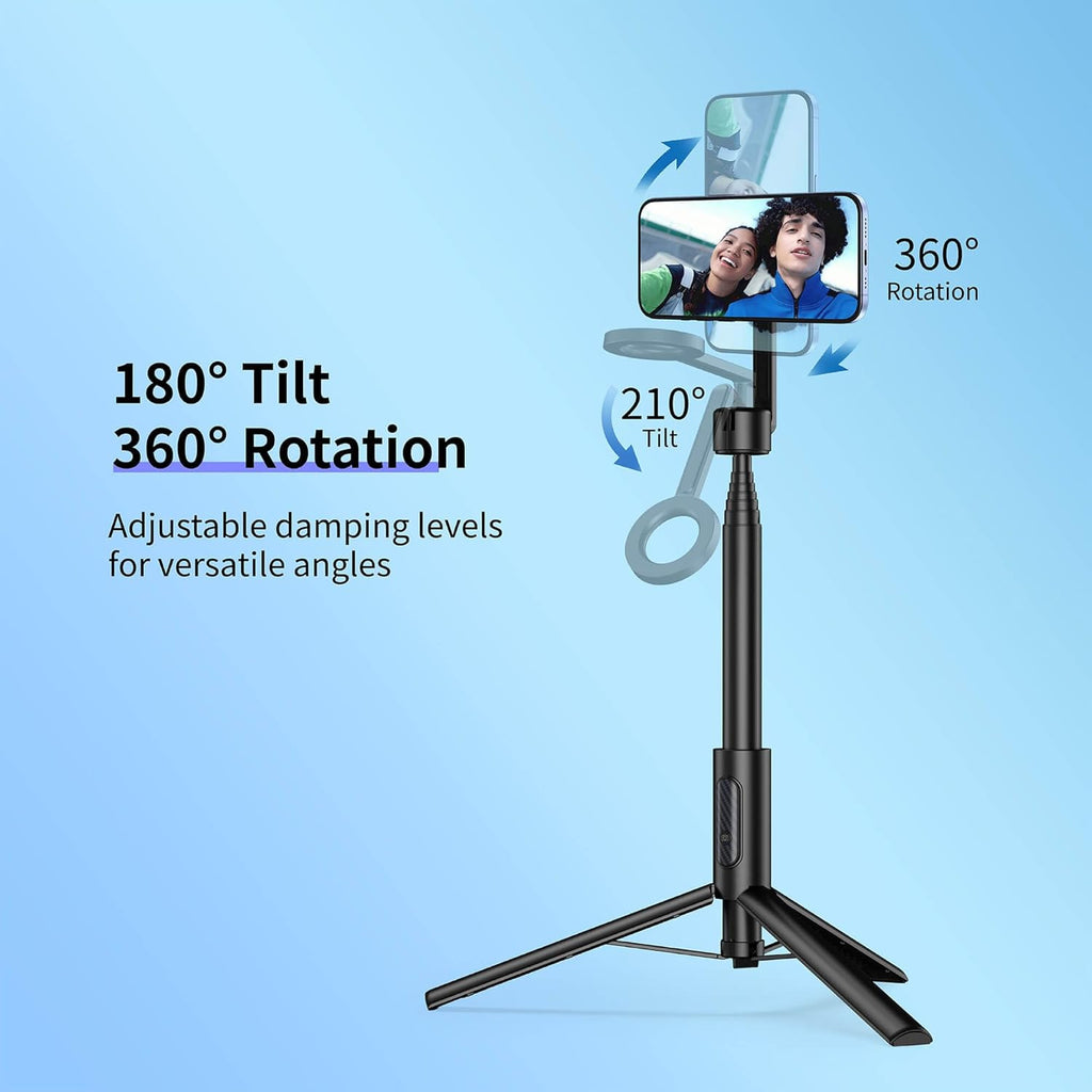 SEAJIC Magnetic Phone Tripod for iPhone – 64” MagSafe Selfie Stick with Remote & Auto Pop-Up Stand