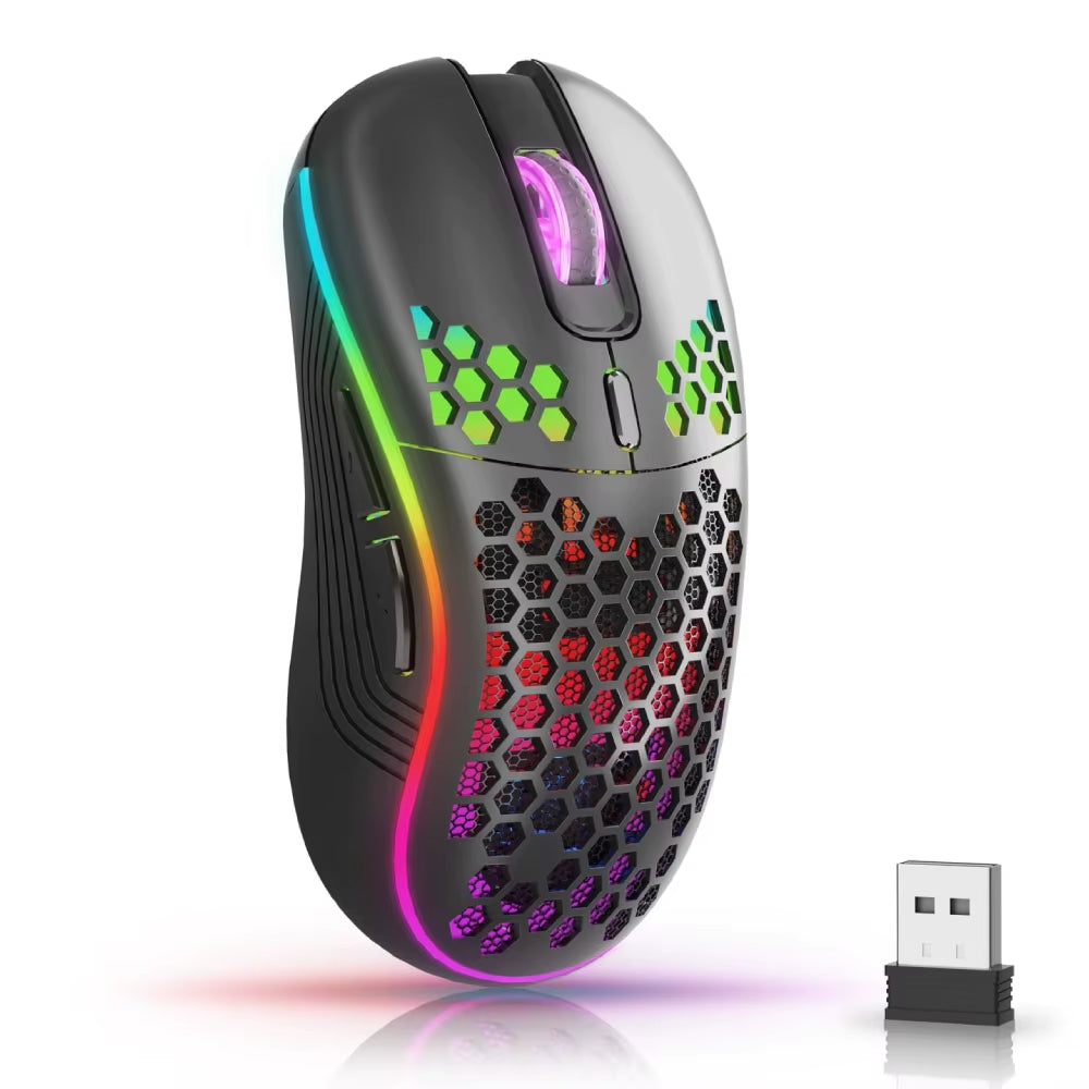2.4G Wireless RGB Gaming Mouse – Rechargeable Honeycomb Ergonomic 6-Button Adjustable DPI