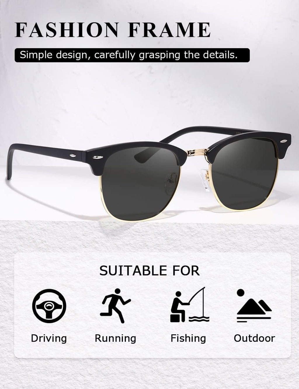 Polarized Semi-Rimless Retro Sunglasses UV Protection Shades