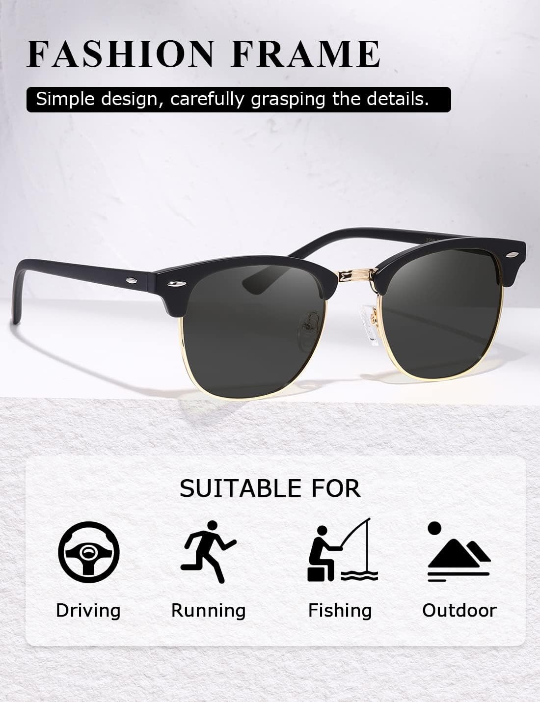 Polarized Semi-Rimless Retro Sunglasses UV Protection Shades