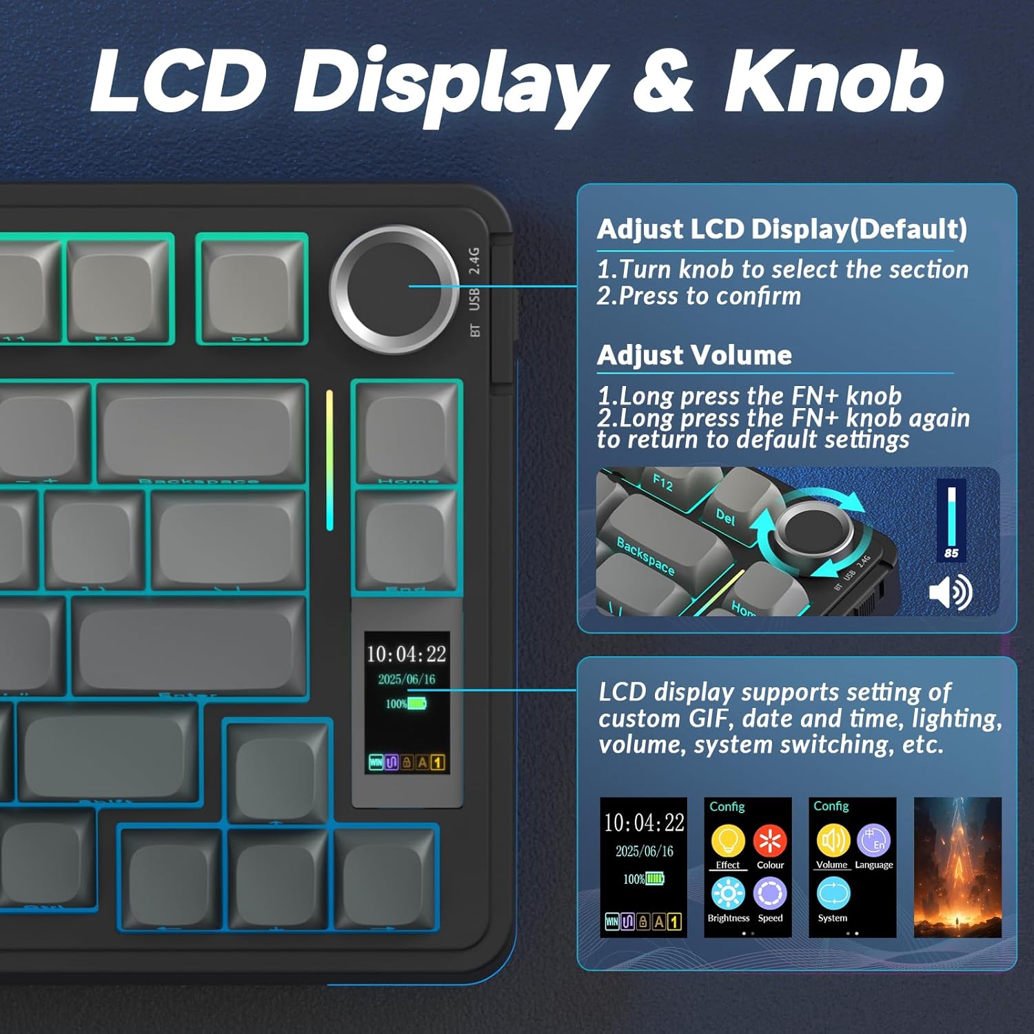 S75 PRO Wireless Mechanical Keyboard with Screen&Knob, Tri-Mode Hot Swappable Gaming Keyboard 75%, Pre-Lubed Switches, RGB Backlit, Side Printed PBT Keycaps, Creamy Sounding Computer Keyboards