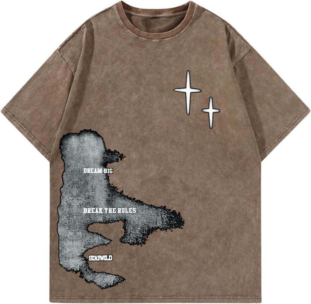 Men'S Letter Graphic Drop Shoulder T Shirts Casual round Neck Tee Top