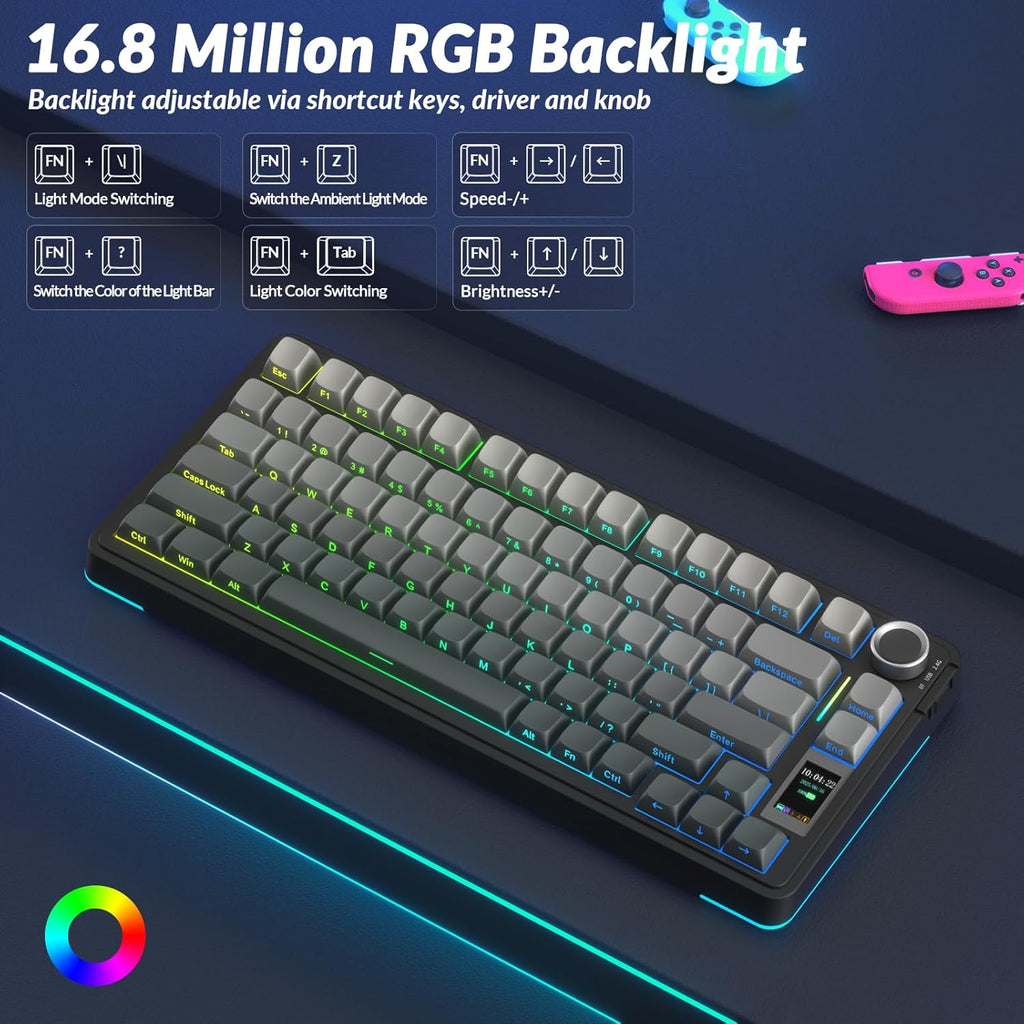 S75 PRO Wireless Mechanical Keyboard with Screen&Knob, Tri-Mode Hot Swappable Gaming Keyboard 75%, Pre-Lubed Switches, RGB Backlit, Side Printed PBT Keycaps, Creamy Sounding Computer Keyboards