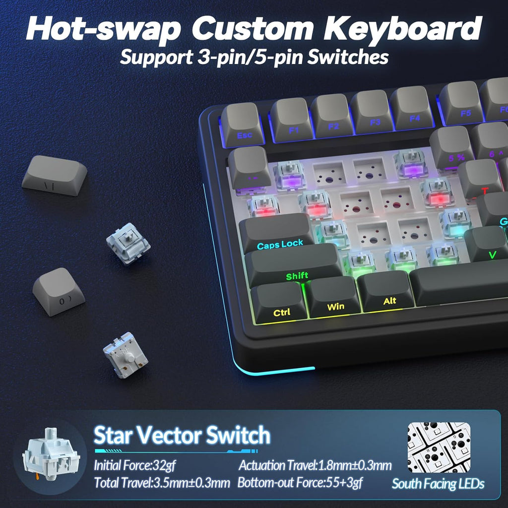 S75 PRO Wireless Mechanical Keyboard with Screen&Knob, Tri-Mode Hot Swappable Gaming Keyboard 75%, Pre-Lubed Switches, RGB Backlit, Side Printed PBT Keycaps, Creamy Sounding Computer Keyboards
