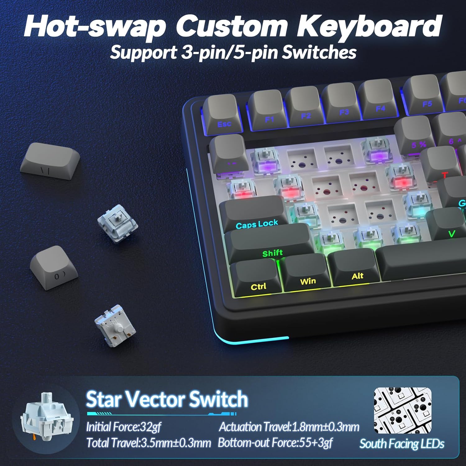 S75 PRO Wireless Mechanical Keyboard with Screen&Knob, Tri-Mode Hot Swappable Gaming Keyboard 75%, Pre-Lubed Switches, RGB Backlit, Side Printed PBT Keycaps, Creamy Sounding Computer Keyboards