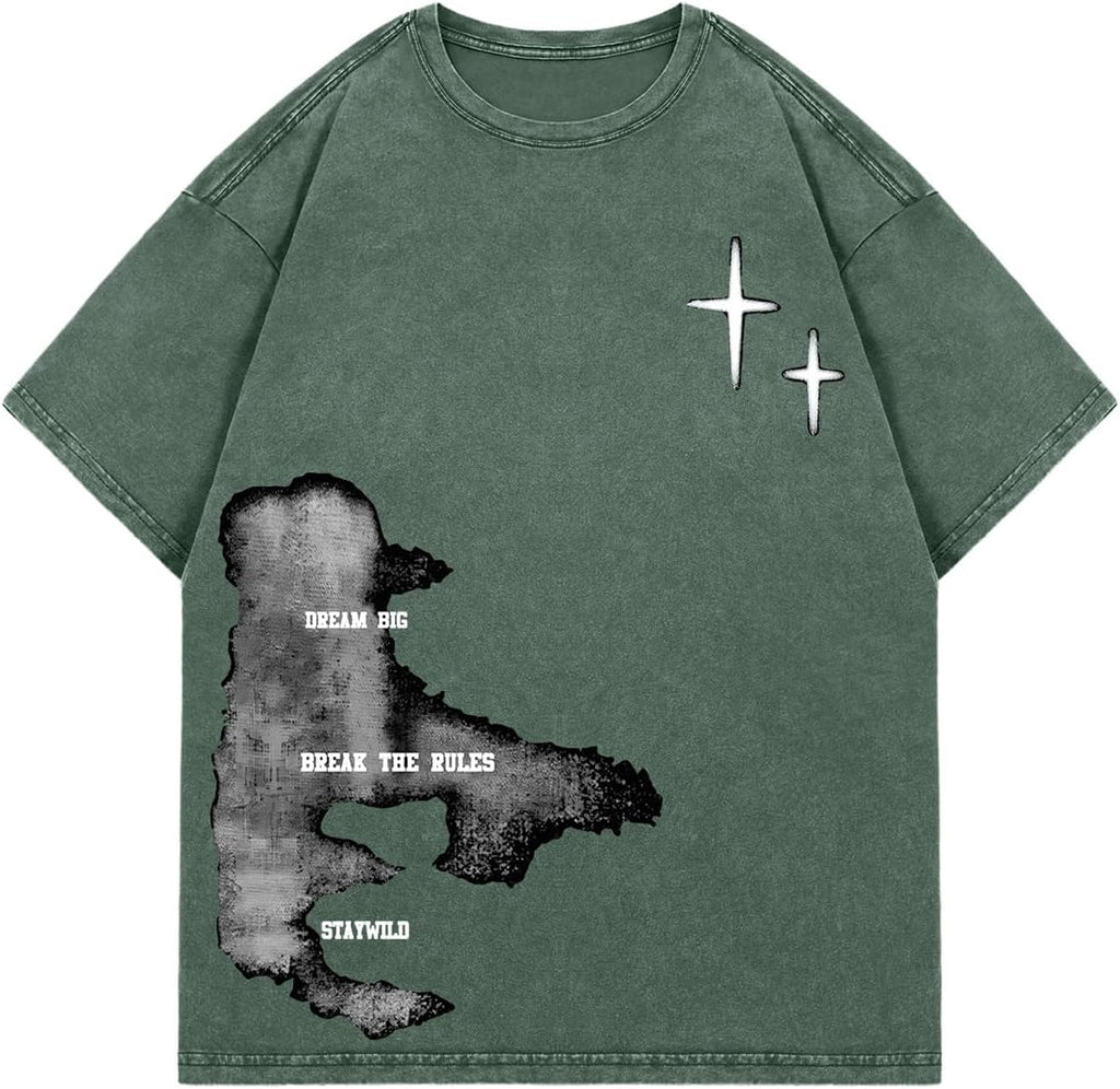 Men'S Letter Graphic Drop Shoulder T Shirts Casual round Neck Tee Top