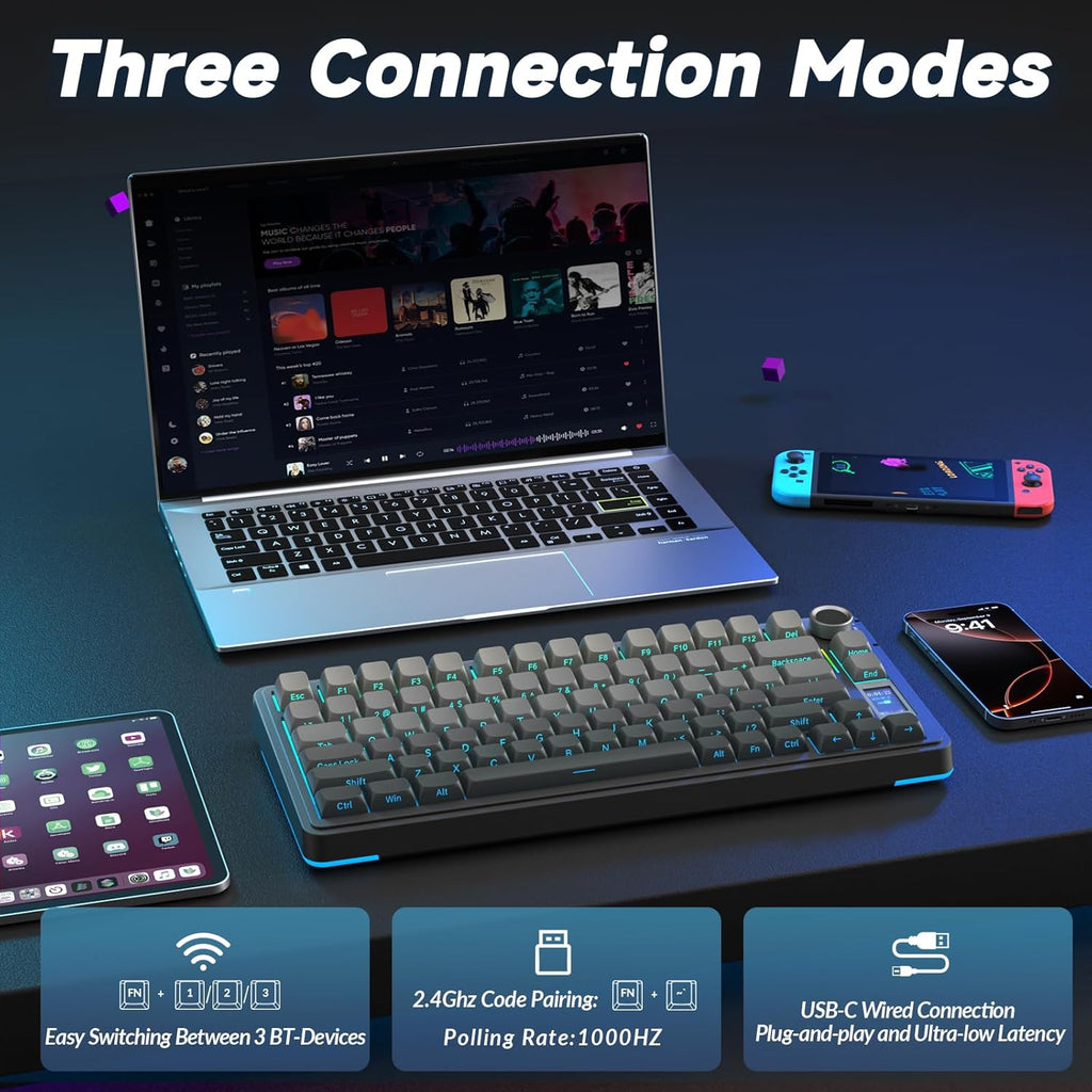 S75 PRO Wireless Mechanical Keyboard with Screen&Knob, Tri-Mode Hot Swappable Gaming Keyboard 75%, Pre-Lubed Switches, RGB Backlit, Side Printed PBT Keycaps, Creamy Sounding Computer Keyboards