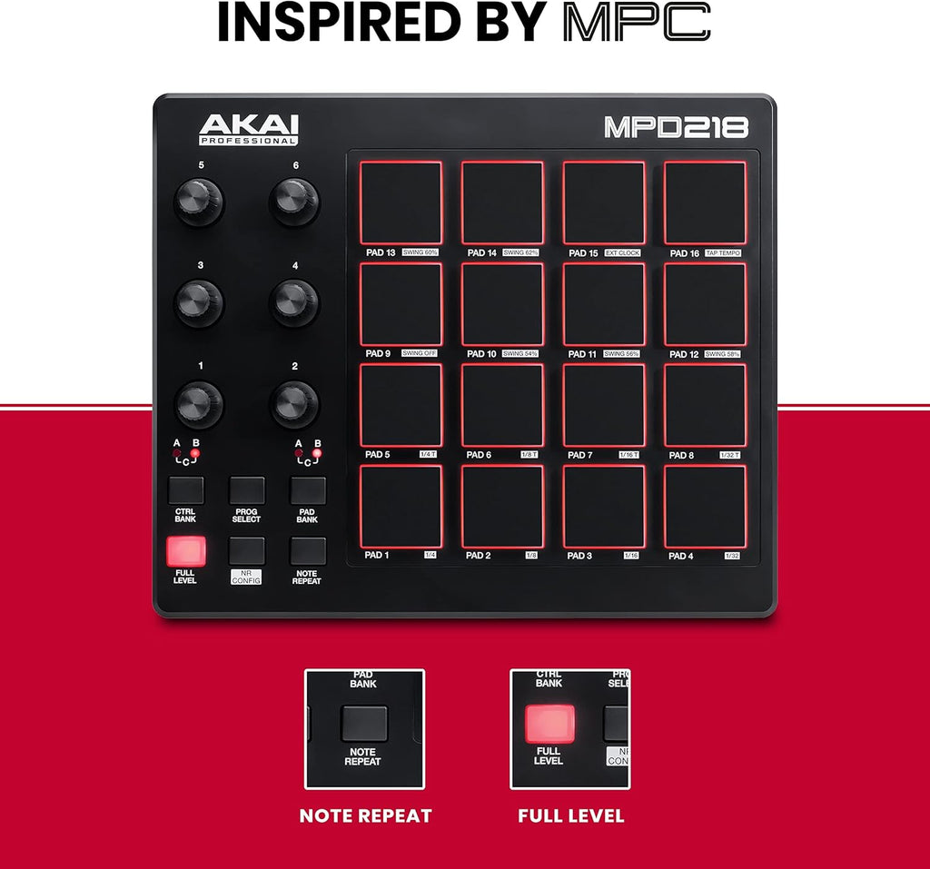 Akai Professional MPD218 MIDI Pad Controller – 16 MPC Pads USB Beat Maker