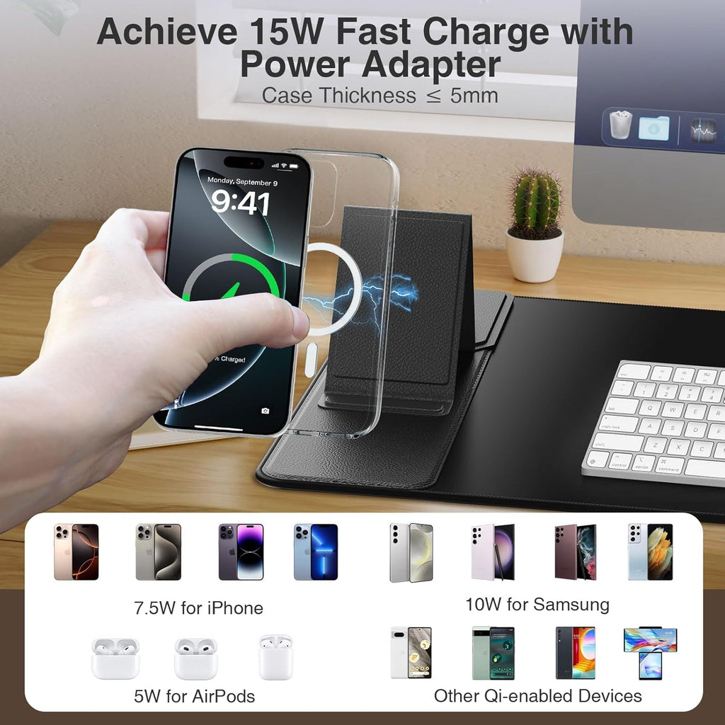 Wireless Charging Desk Mat with Phone Stand – Large Mouse Pad with Fast Charging & Non-Slip Base