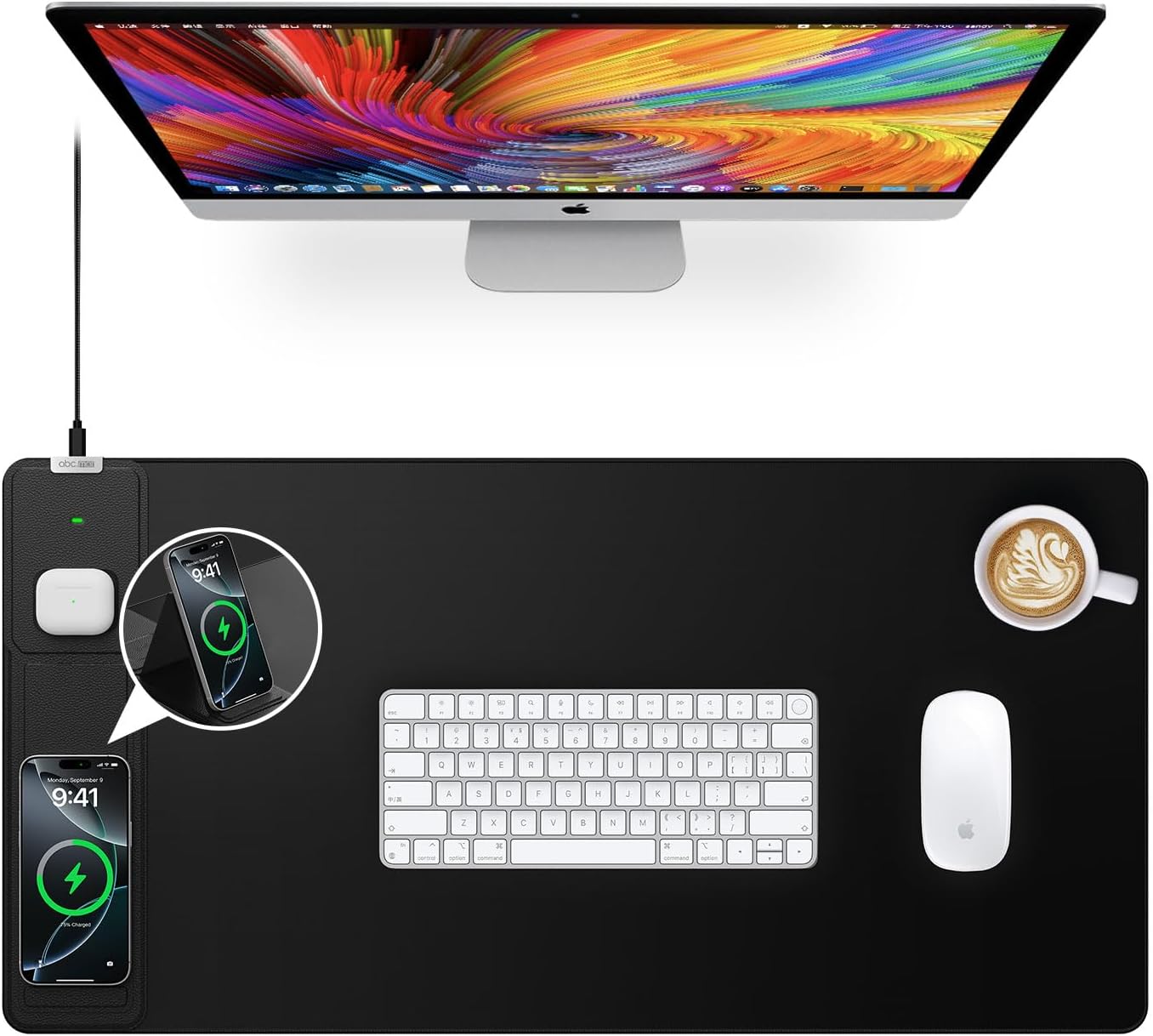 Wireless Charging Desk Mat with Phone Stand – Large Mouse Pad with Fast Charging & Non-Slip Base