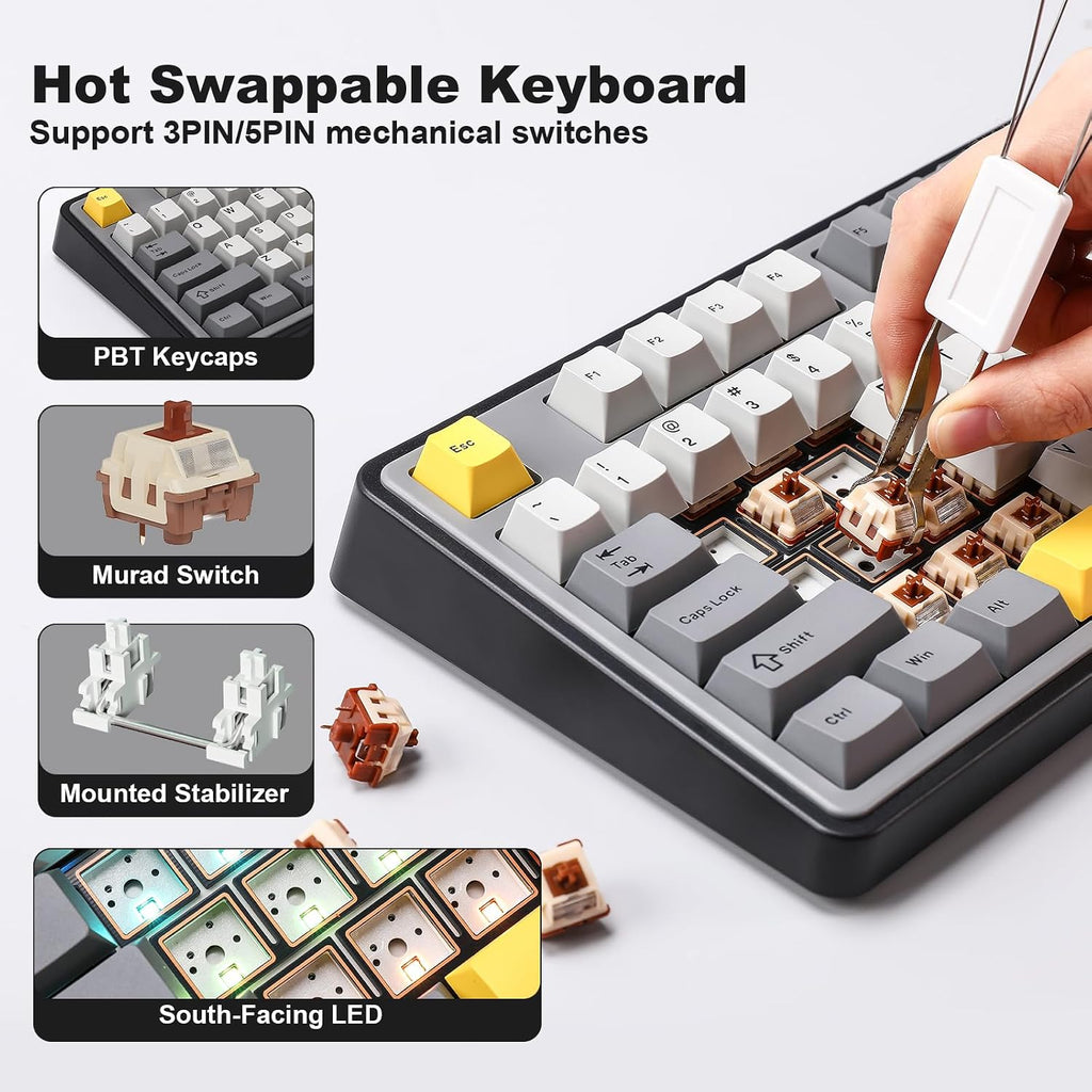 AJAZZ AK980 Wireless Mechanical Keyboard – Smart Display & Knob Tri-Mode RGB Gaming Keyboard