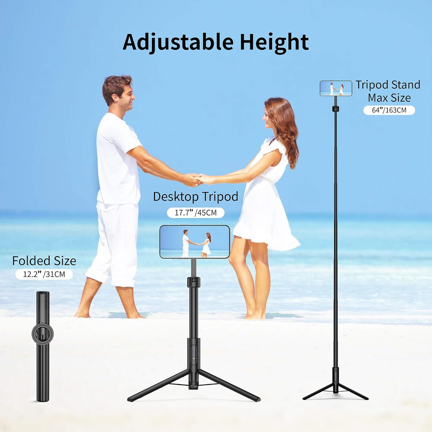 SEAJIC Magnetic Phone Tripod for iPhone – 64” MagSafe Selfie Stick with Remote & Auto Pop-Up Stand