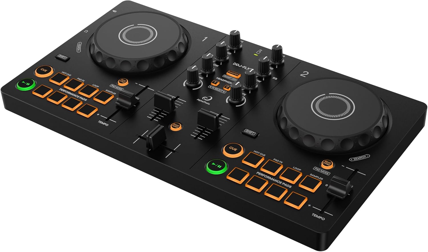 AlphaTheta DDJ-FLX2 Compact 2-Channel DJ Controller – Streaming-Ready Smart DJ Mixer for rekordbox, djay & Serato DJ Lite