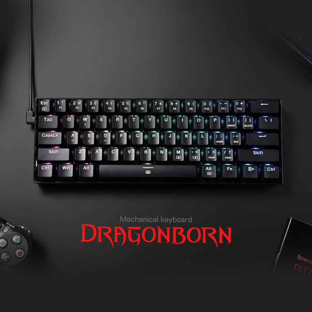 K630 Dragonborn 60% Wired RGB Gaming Keyboard, 61 Keys Compact Mechanical Keyboard with Linear Red Switch, Pro Driver Support, Black
