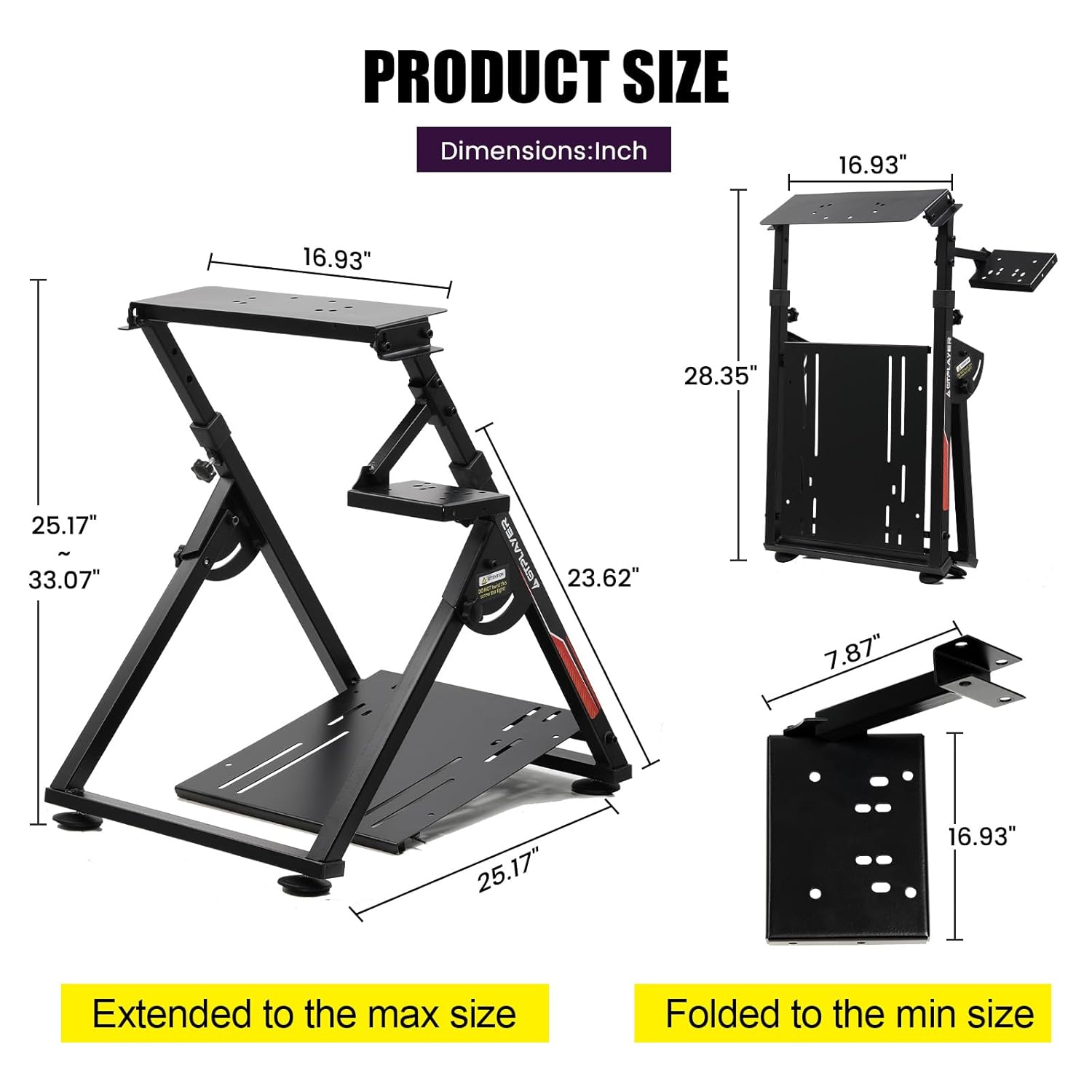 GTPLAYER Sim Racing Wheel Stand – Adjustable Gaming Steering Wheel & Pedal Mount