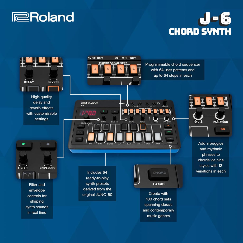 Roland AIRA Compact J-6 Chord Synth – Portable Music Creation Synthesizer with JUNO-60 Engine