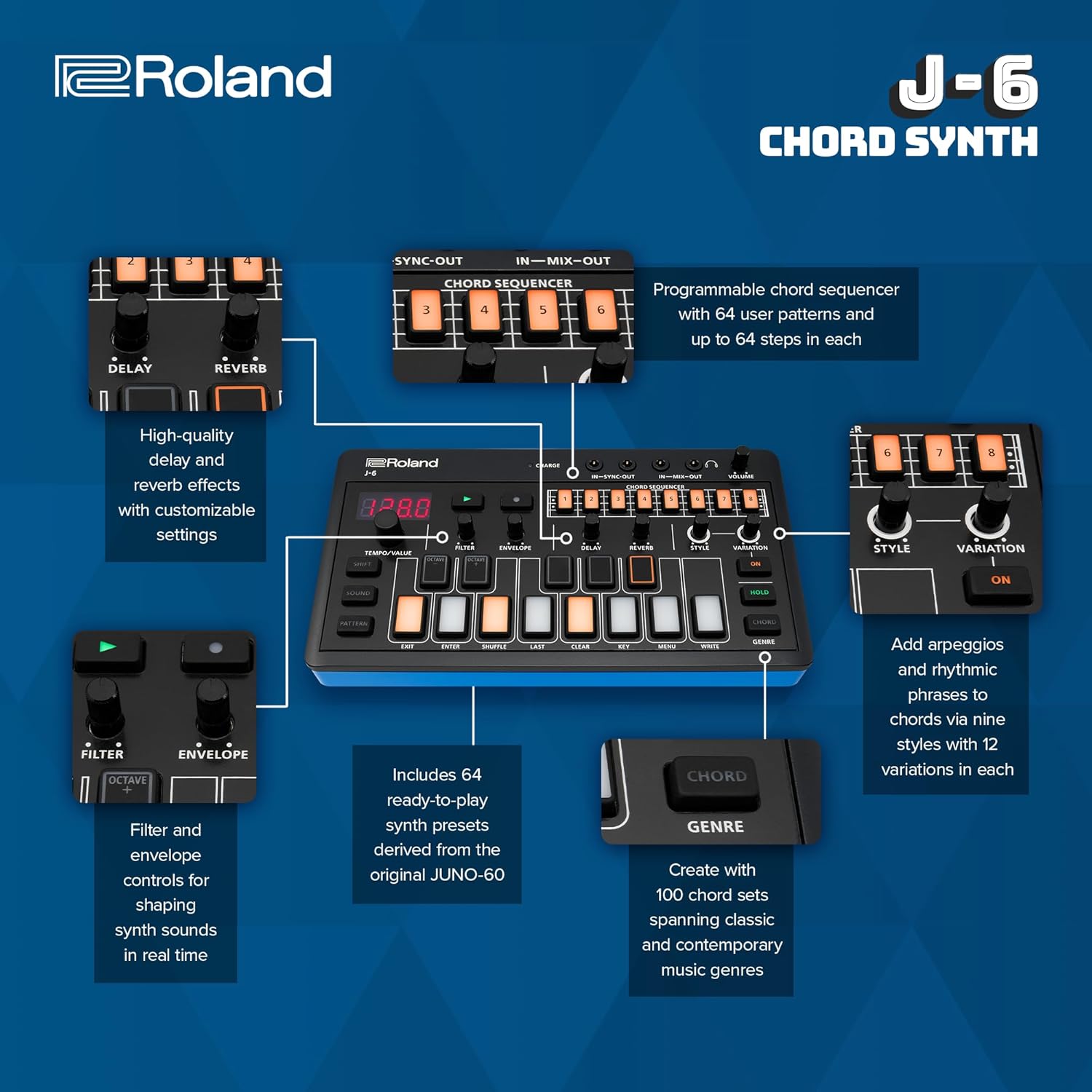 Roland AIRA Compact J-6 Chord Synth – Portable Music Creation Synthesizer with JUNO-60 Engine