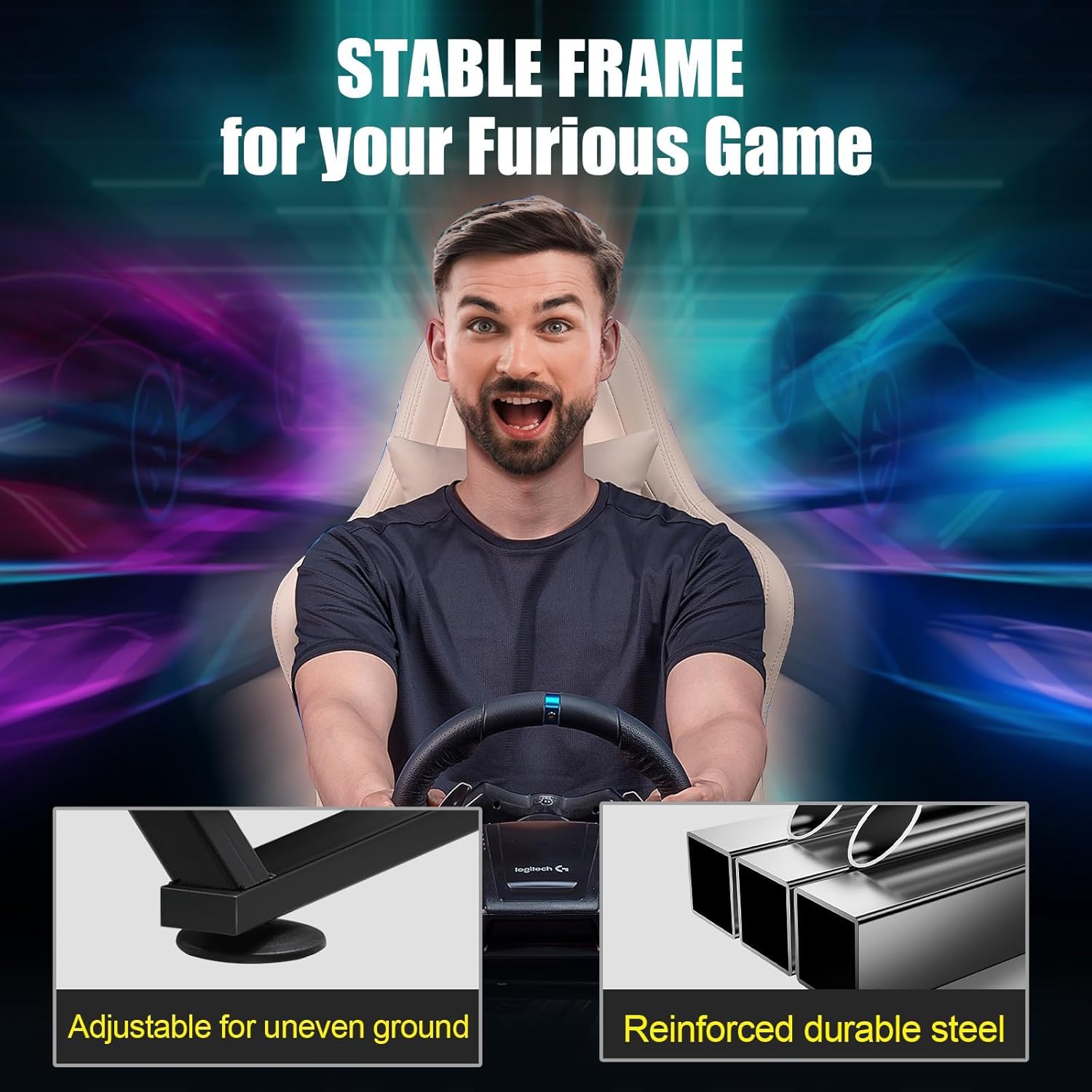 GTPLAYER Sim Racing Wheel Stand – Adjustable Gaming Steering Wheel & Pedal Mount