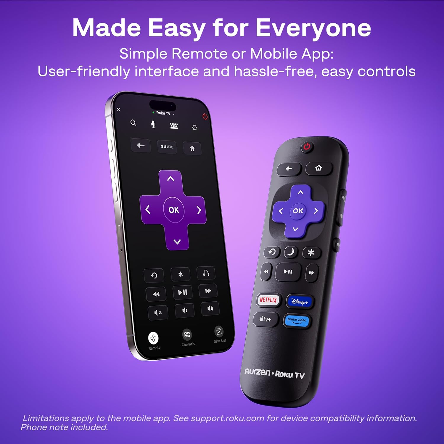 Aurzen Roku TV Smart Projector – Native 1080P WiFi Bluetooth Portable Home Theater Projector with Dolby Audio
