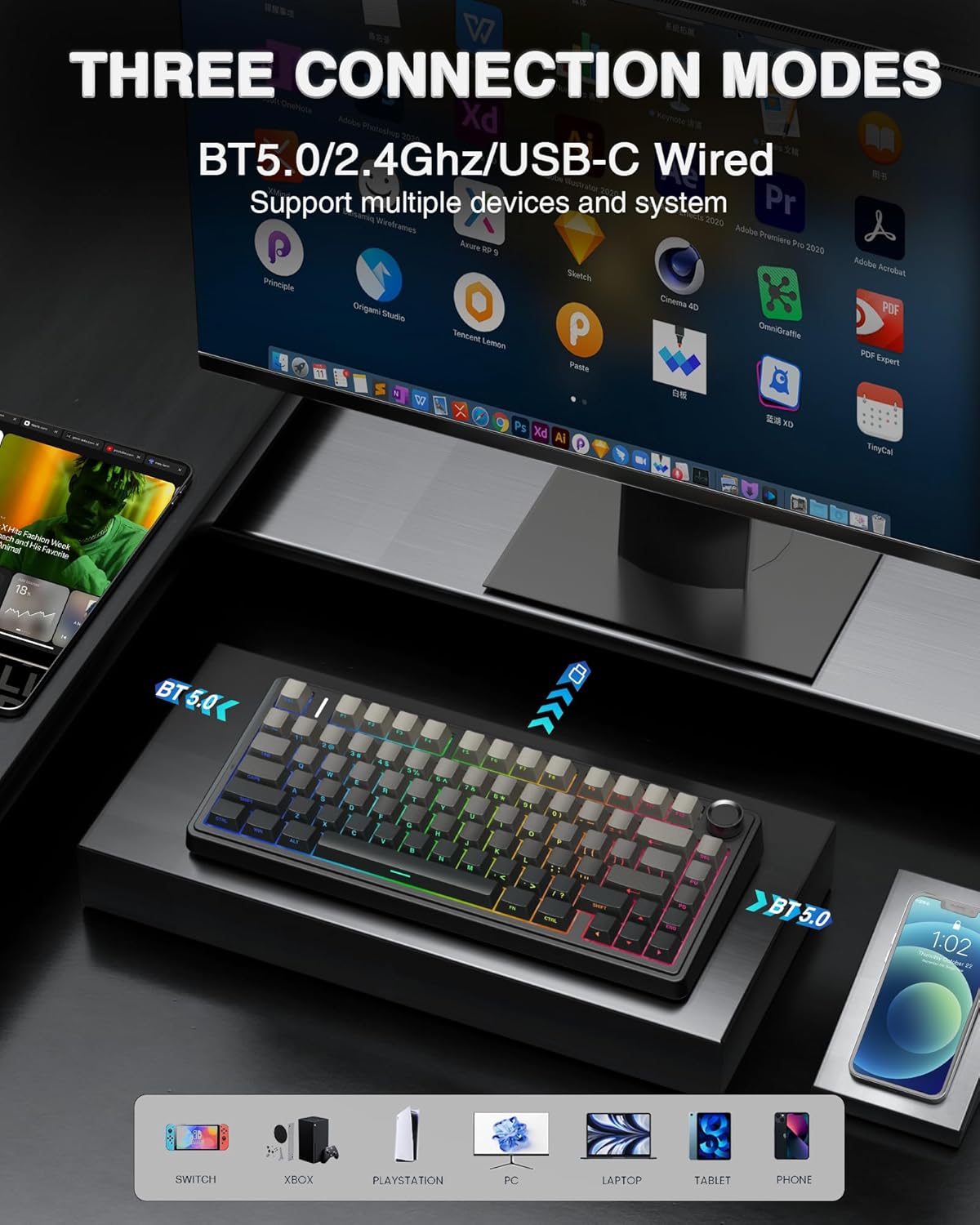 AULA F75 Pro Wireless Mechanical Keyboard – 75% Hot-Swappable RGB Gaming Keyboard with Knob