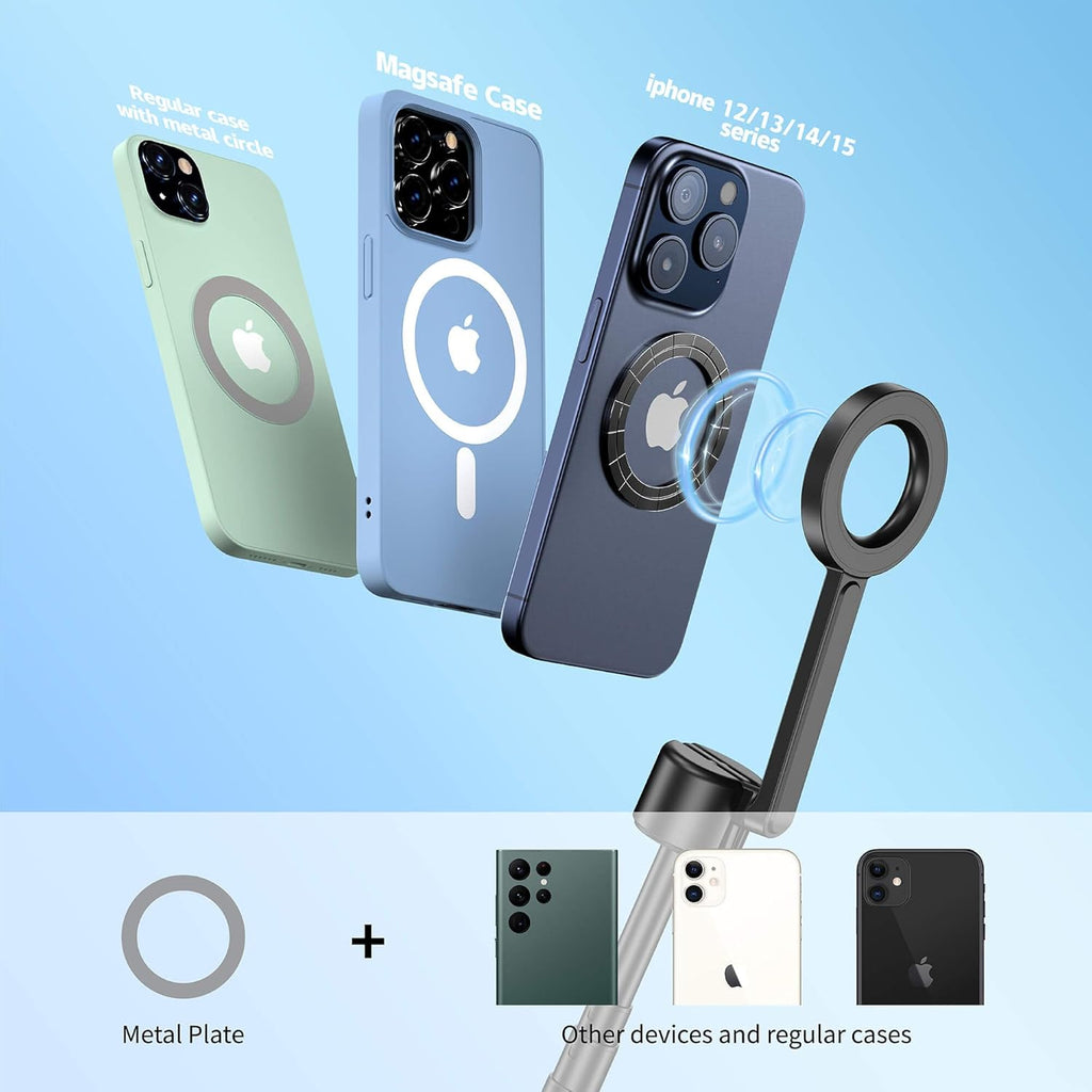 SEAJIC Magnetic Phone Tripod for iPhone – 64” MagSafe Selfie Stick with Remote & Auto Pop-Up Stand