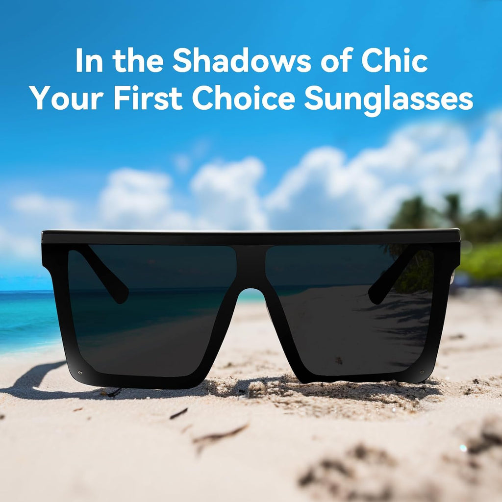 Square Black Sunglasses – Flat Top UV400 Shades